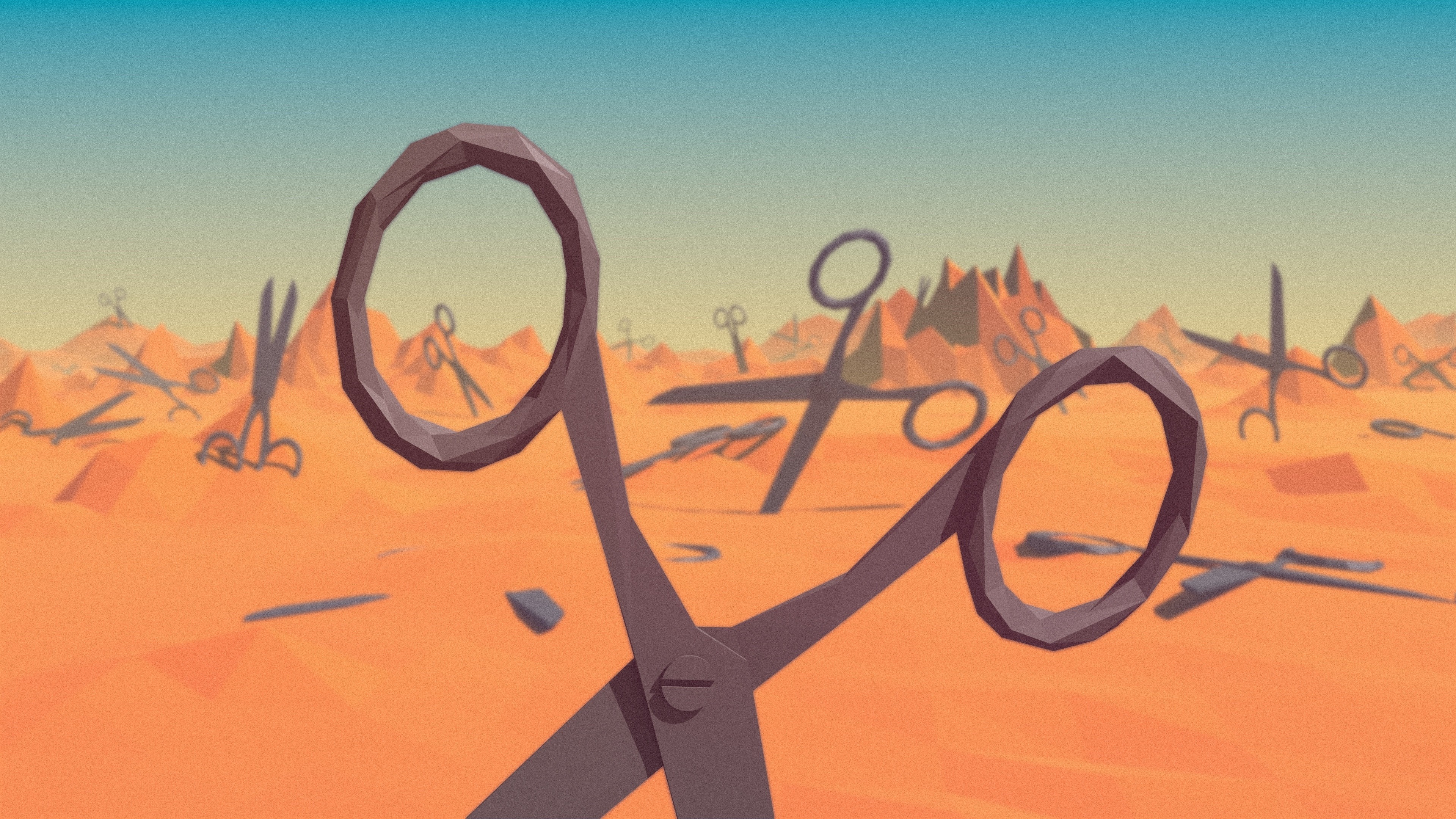 Polygon art landscape with scissors HD Wallpaper