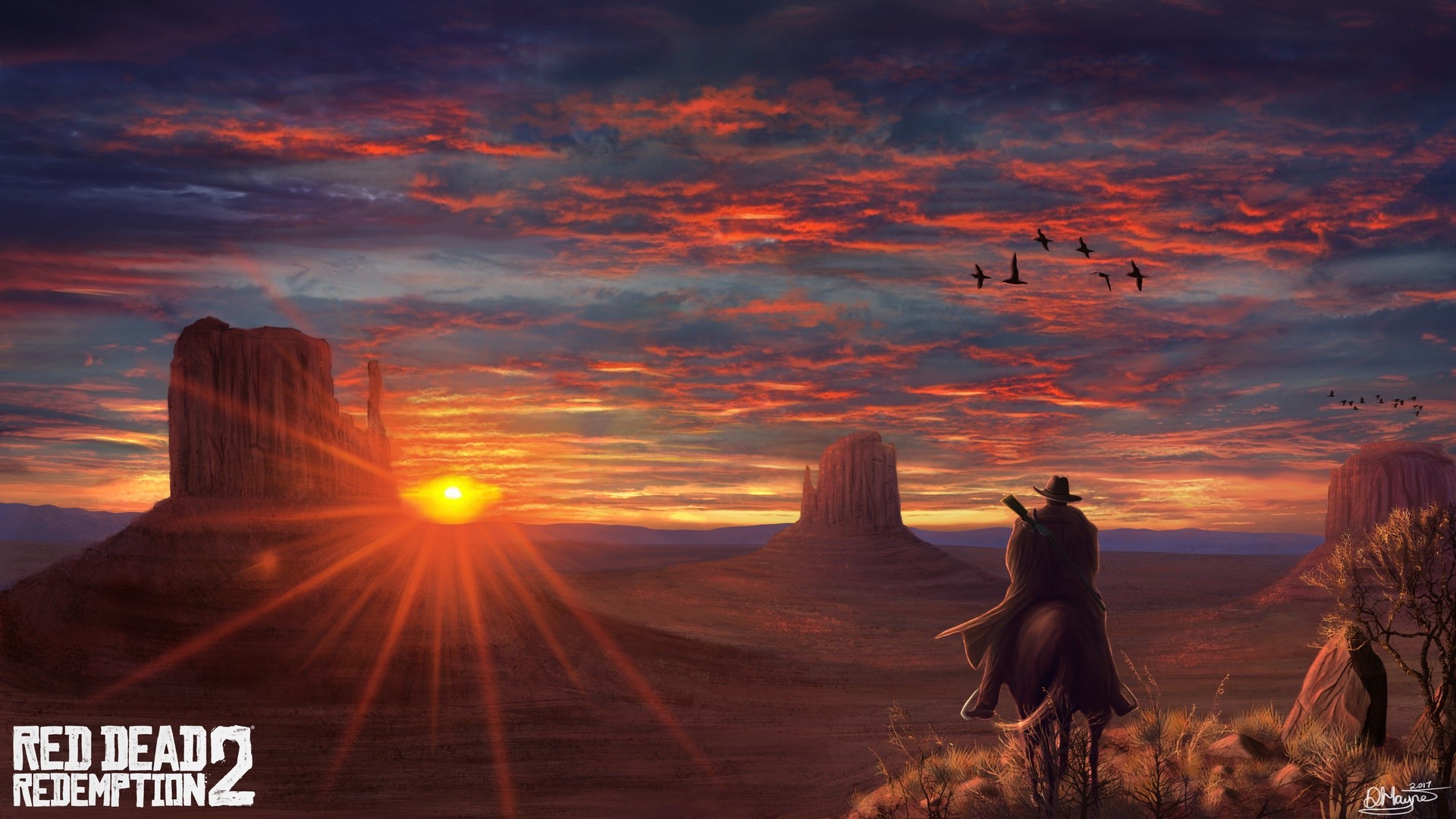 Red Dead Redemption 2 cowboy at sunset HD Wallpaper