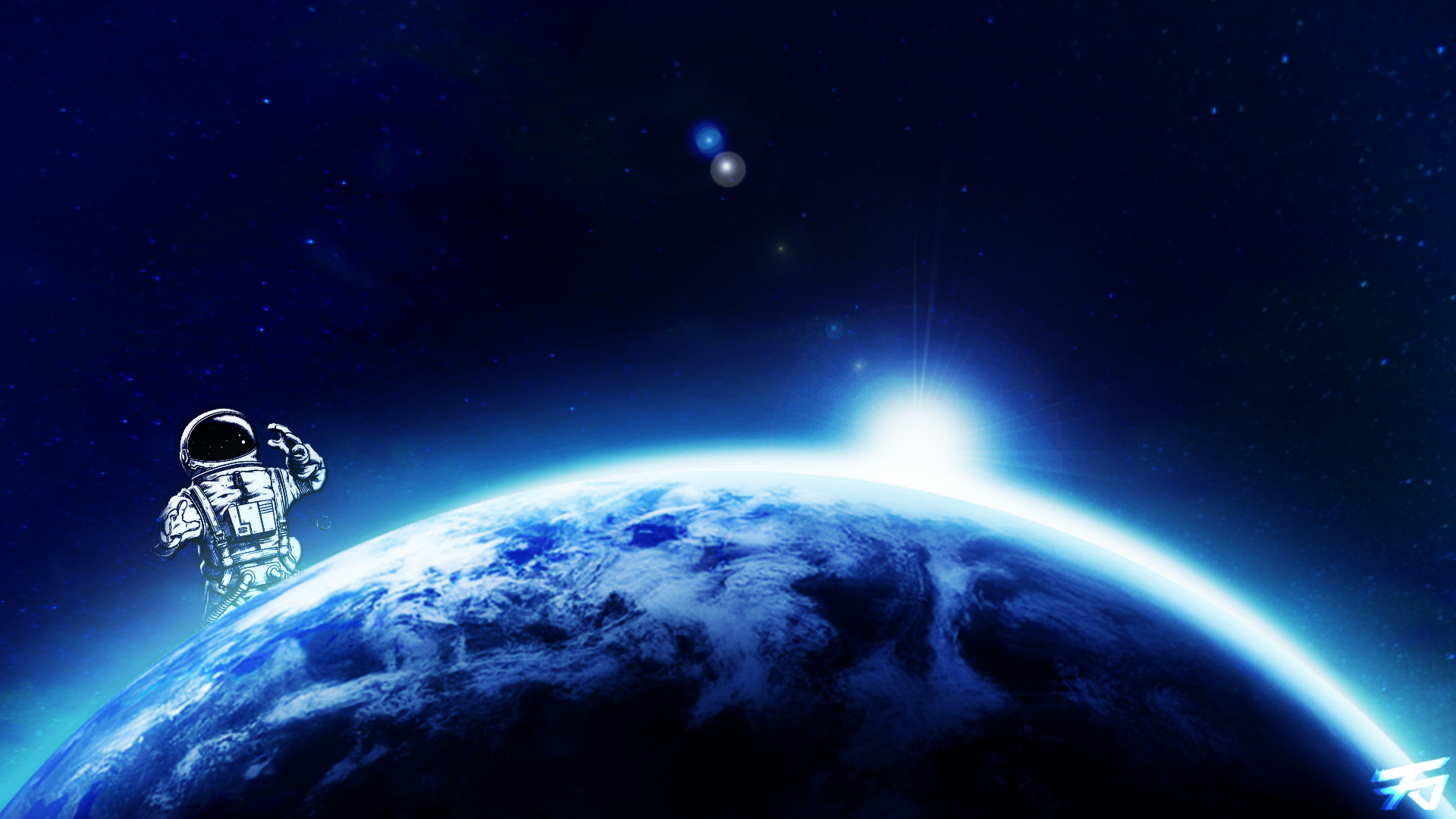 Astronaut on the edge of planet Earth in space HD Wallpaper