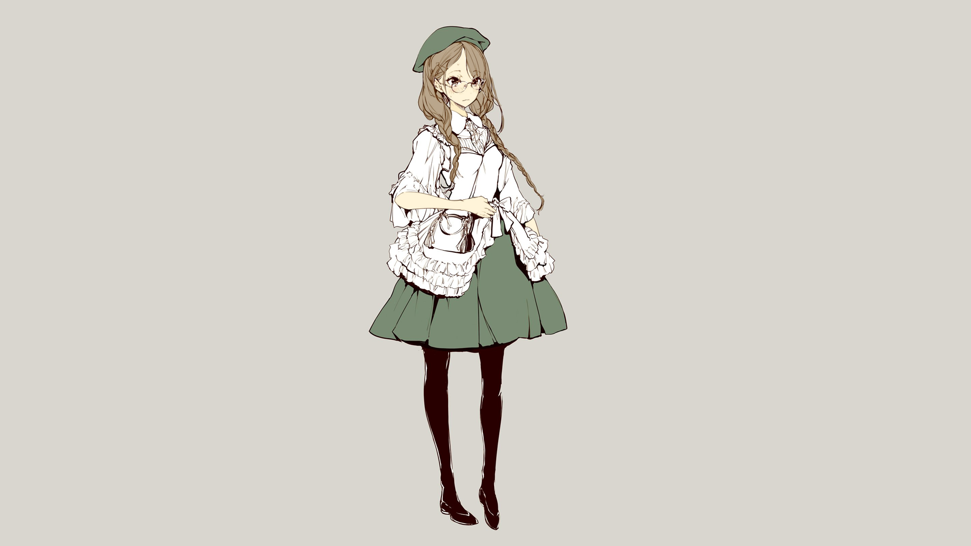Anime girl with glasses and beret HD Wallpaper