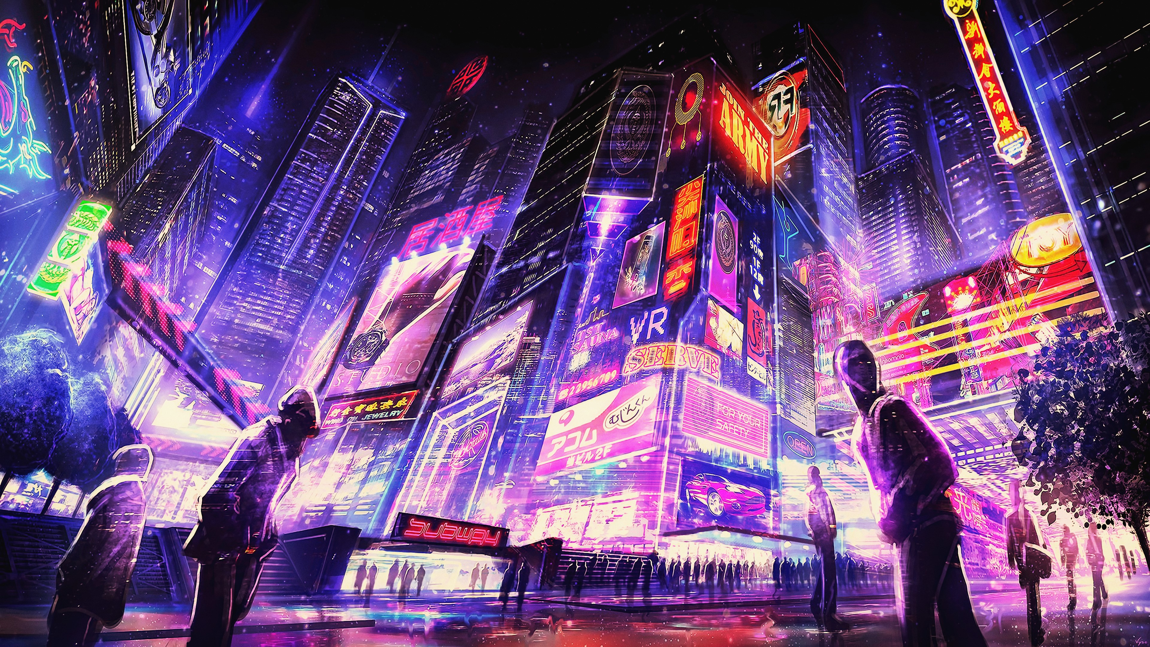 4K Cyberpunk Futuristic Cityscape at Night HD Wallpaper