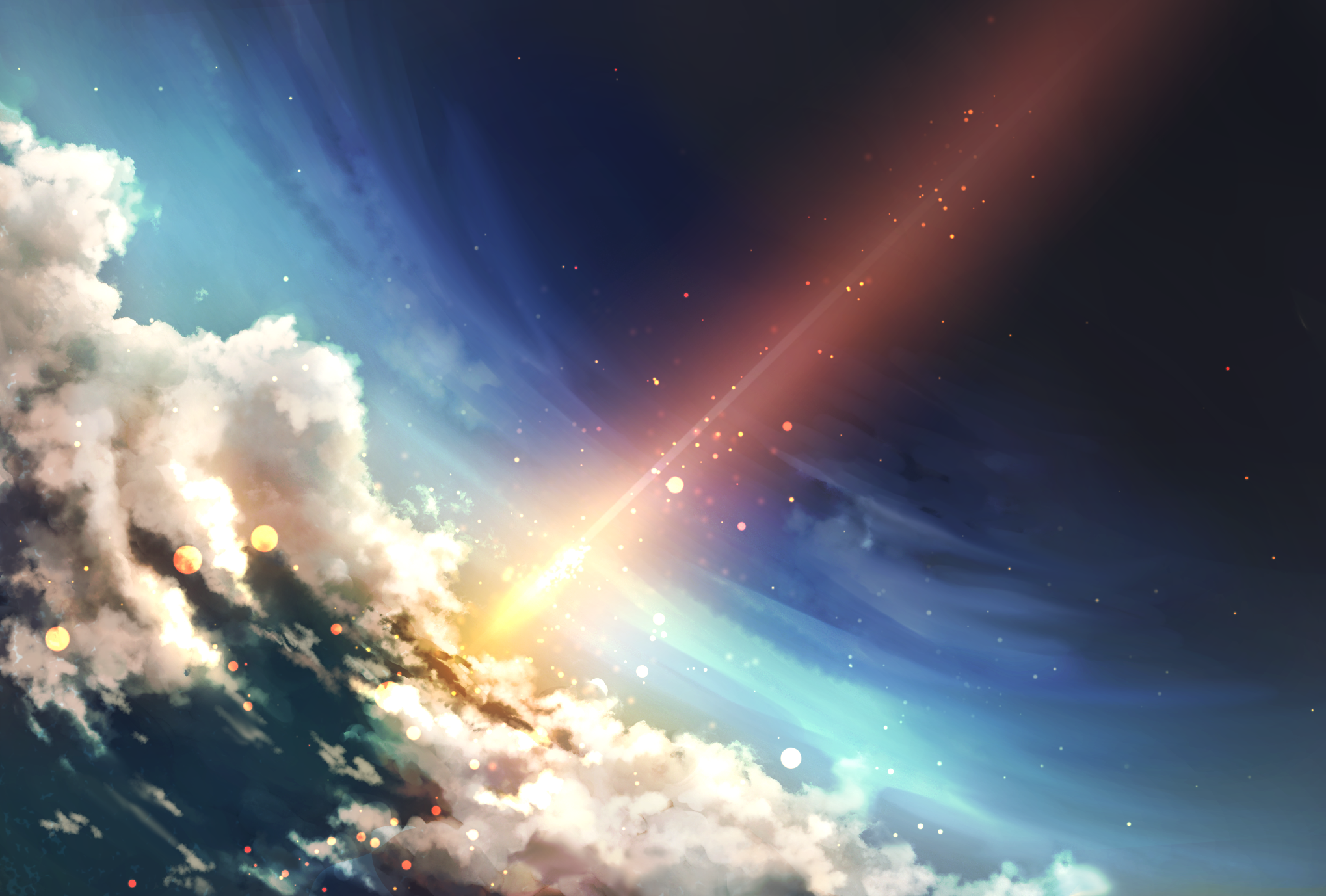 Artwork of clouds and light streaks in the sky HD Wallpaper