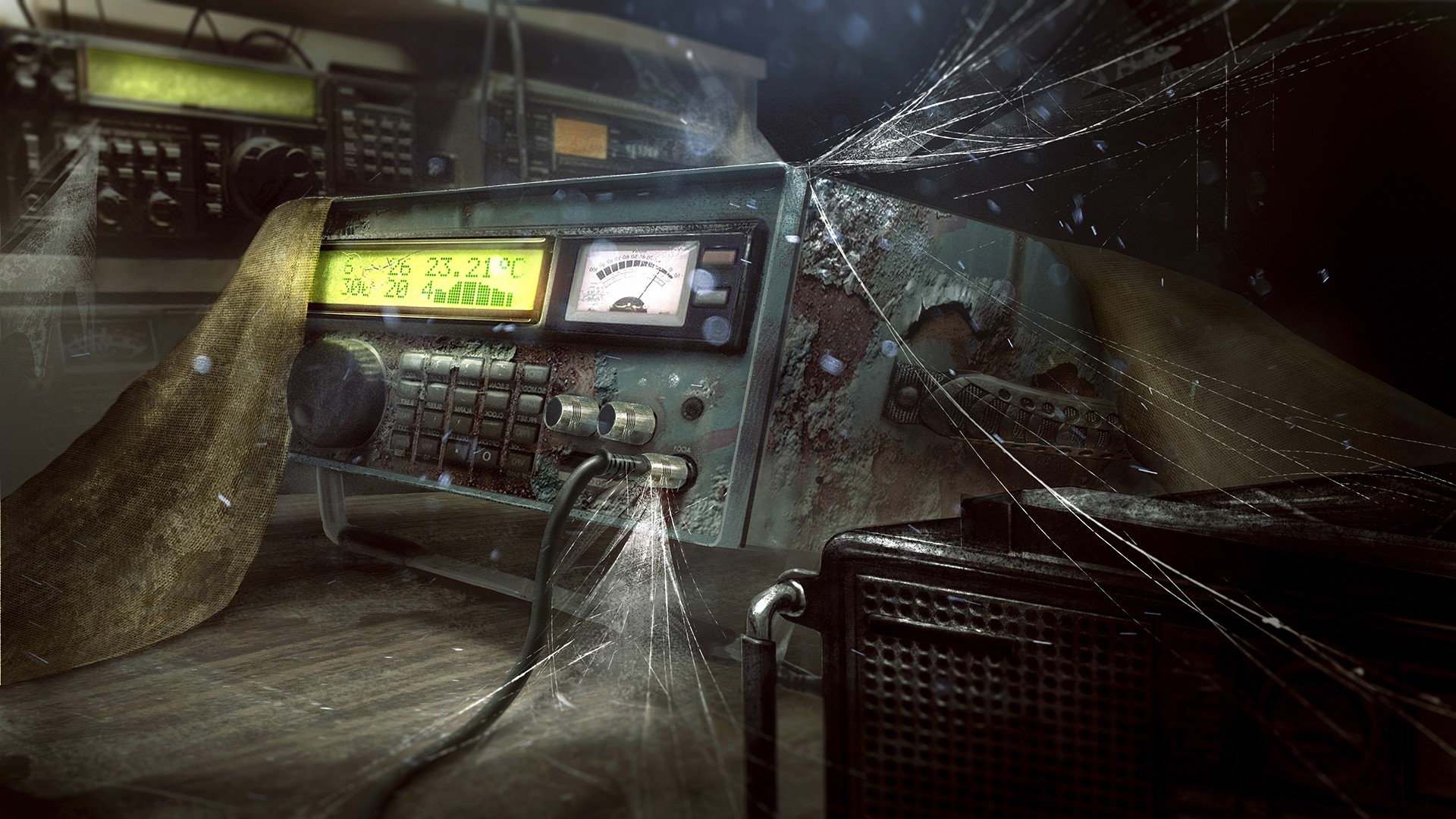 Old radio equipment covered in cobwebs HD Wallpaper