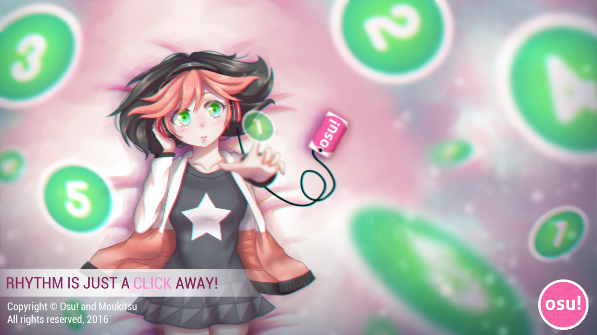 Anime girl with headphones and osu! game elements HD Wallpaper