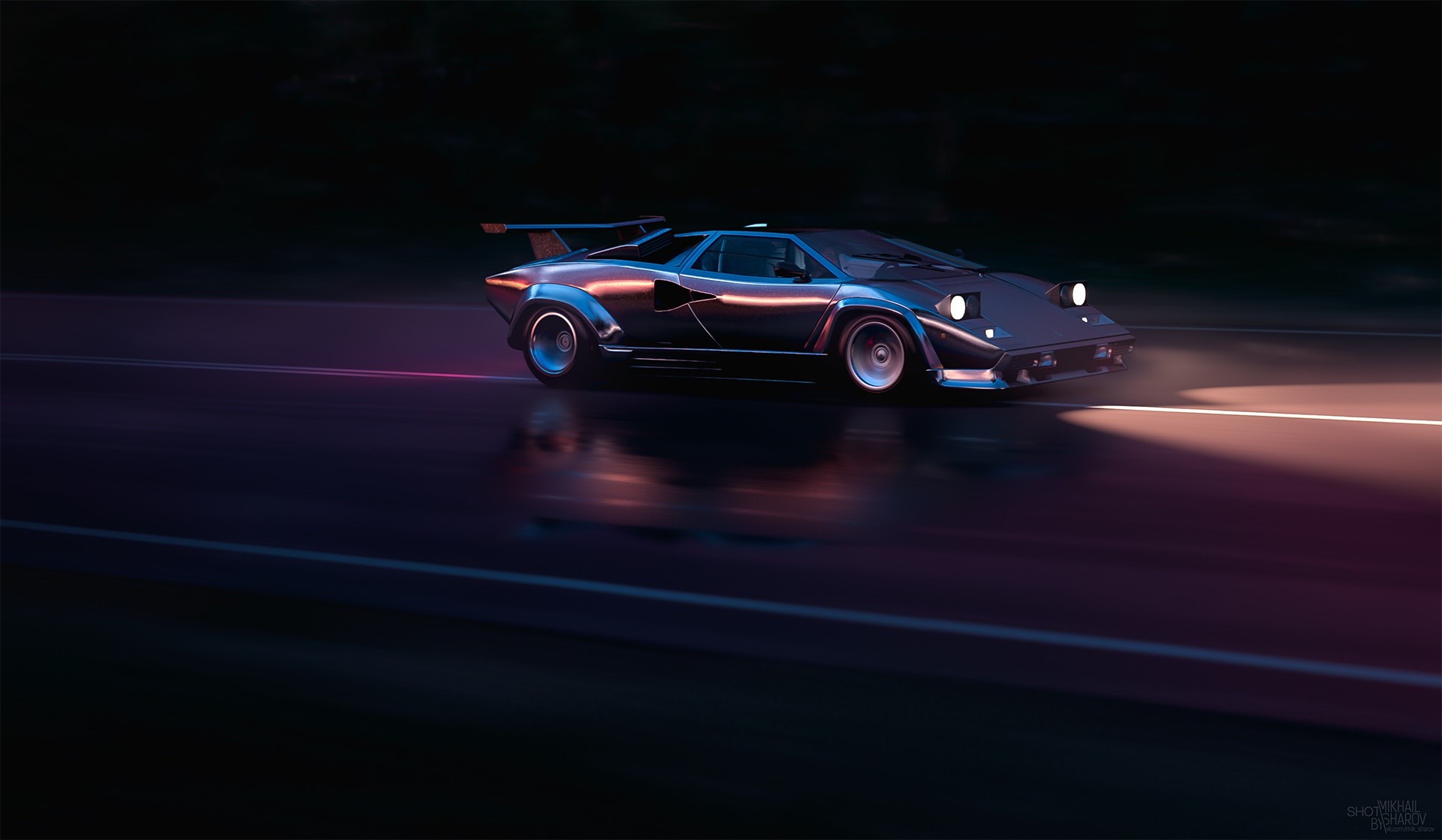 Lamborghini Countach driving at night HD Wallpaper