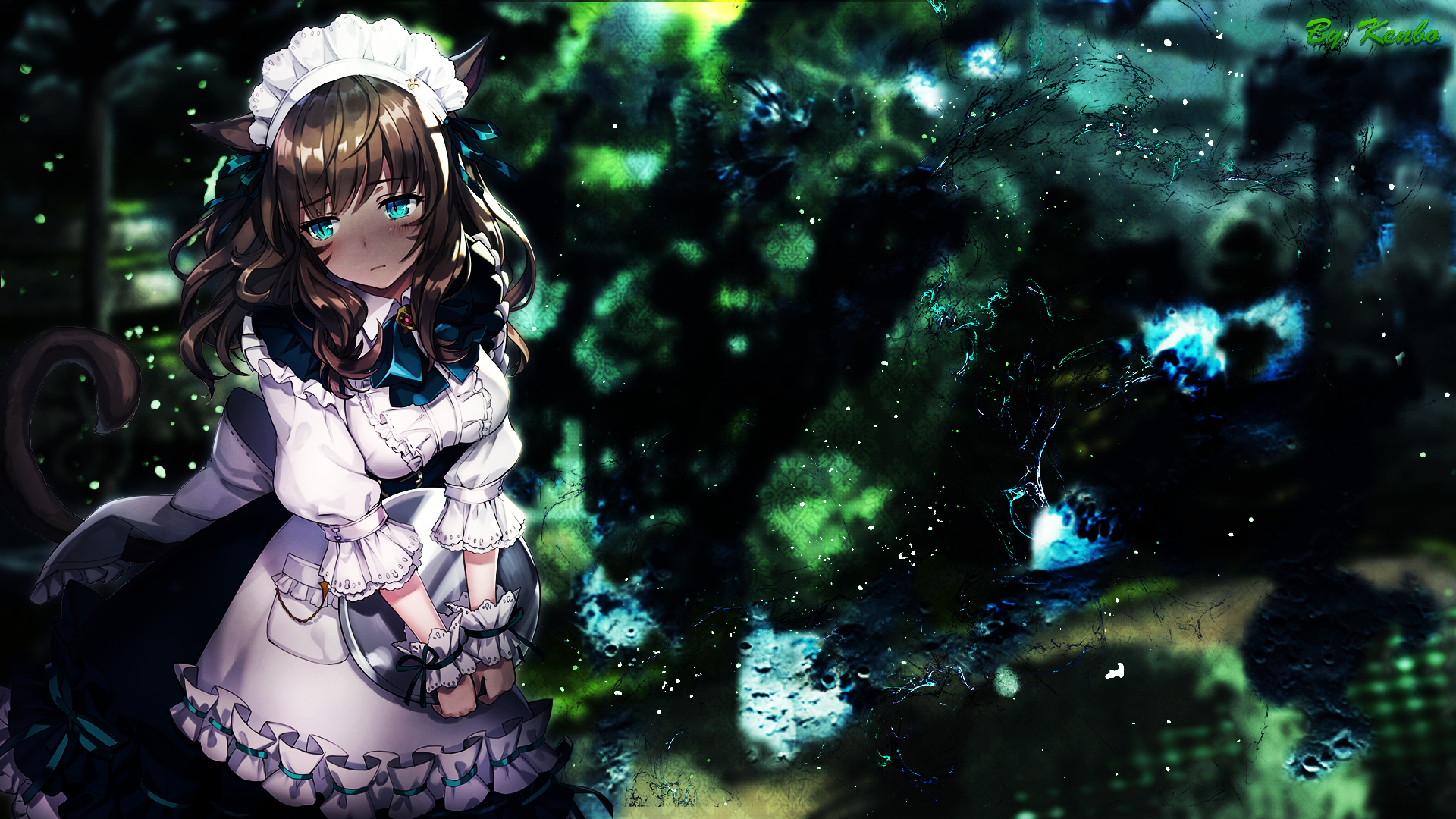 Anime Cat Maid in Dark Forest HD Wallpaper