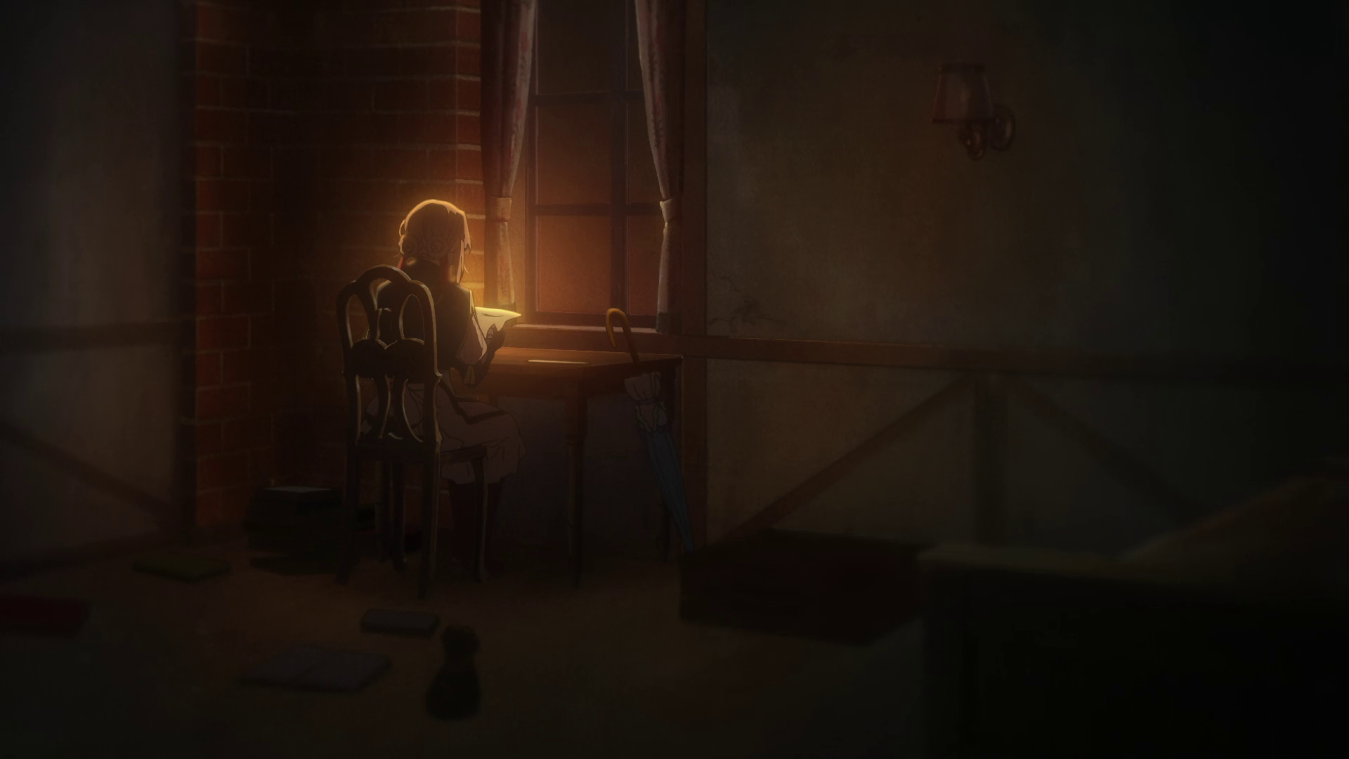 Violet Evergarden writing by a window HD Wallpaper