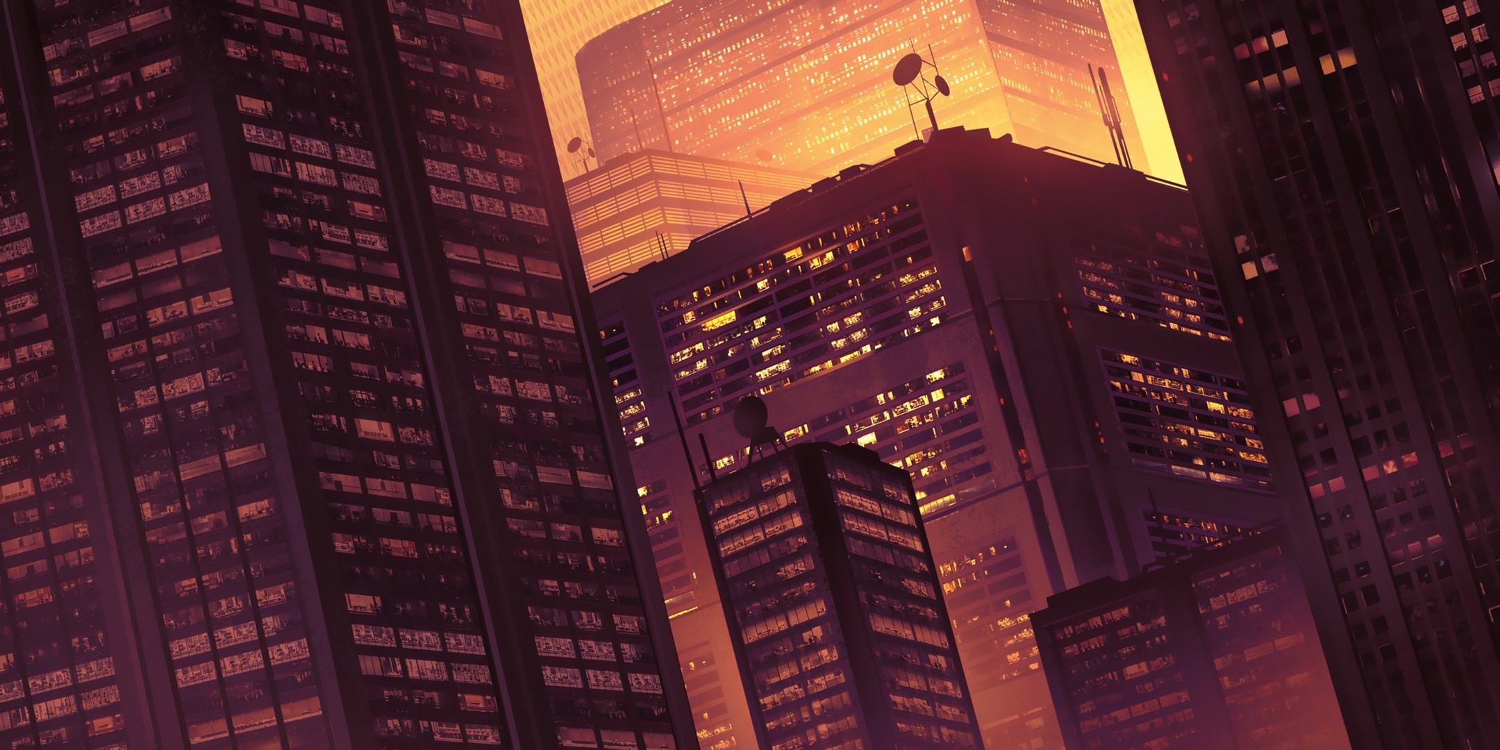 Artwork of a futuristic cityscape at sunset HD Wallpaper