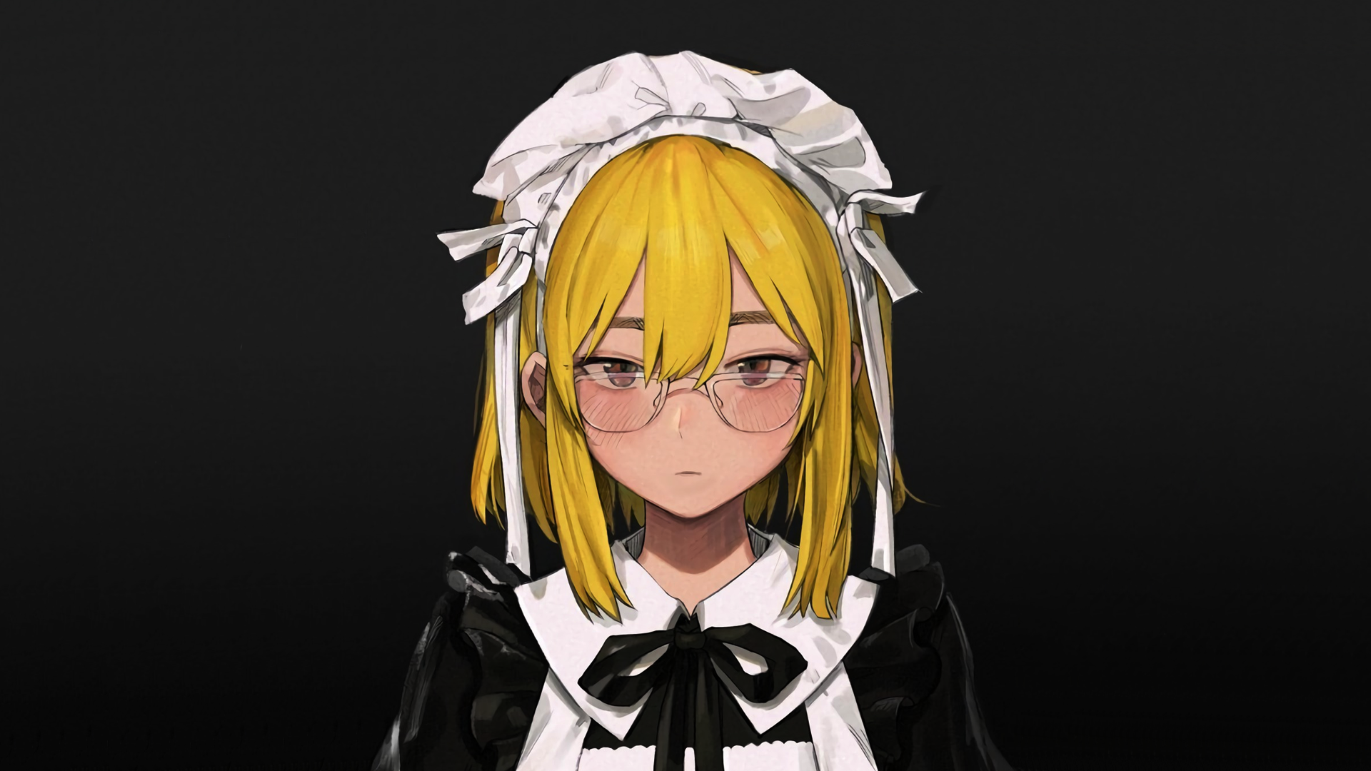 Anime girl with blond hair wearing maid outfit and glasses HD Wallpaper