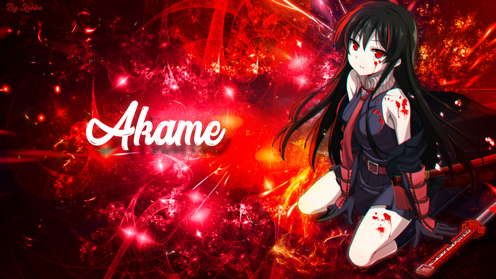 Akame from Akame ga Kill! with blood splatters HD Wallpaper