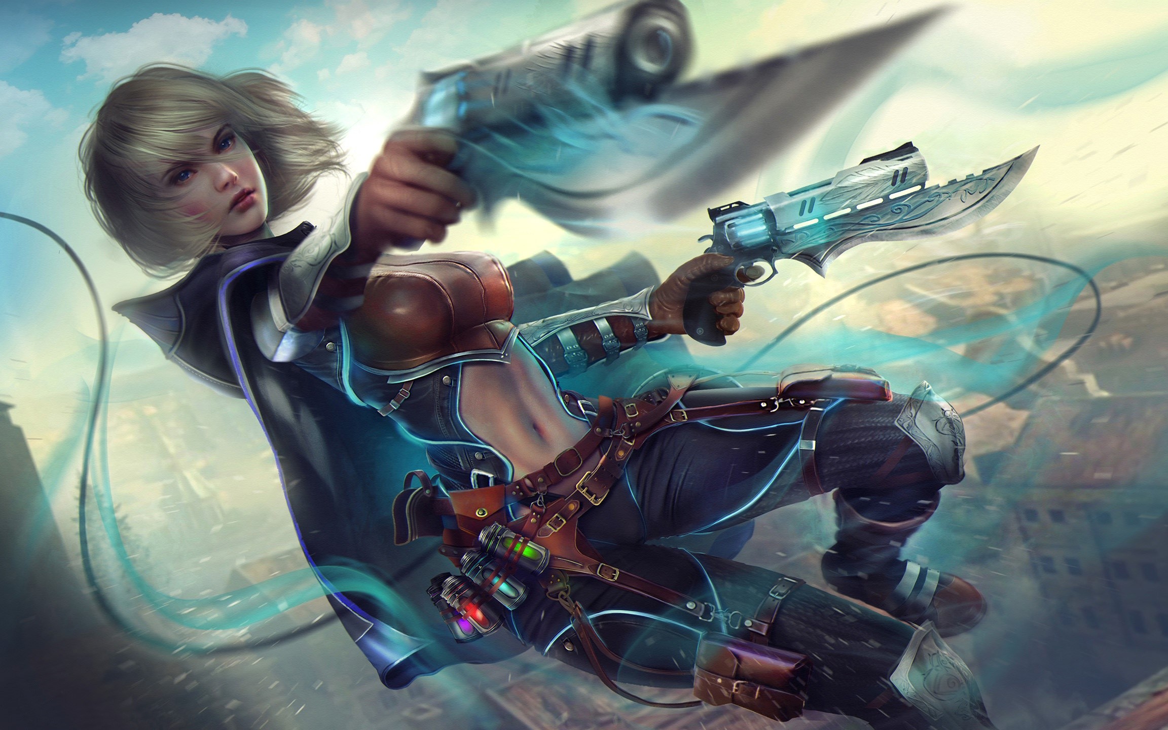 Fantasy warrior girl with dual pistols HD Wallpaper