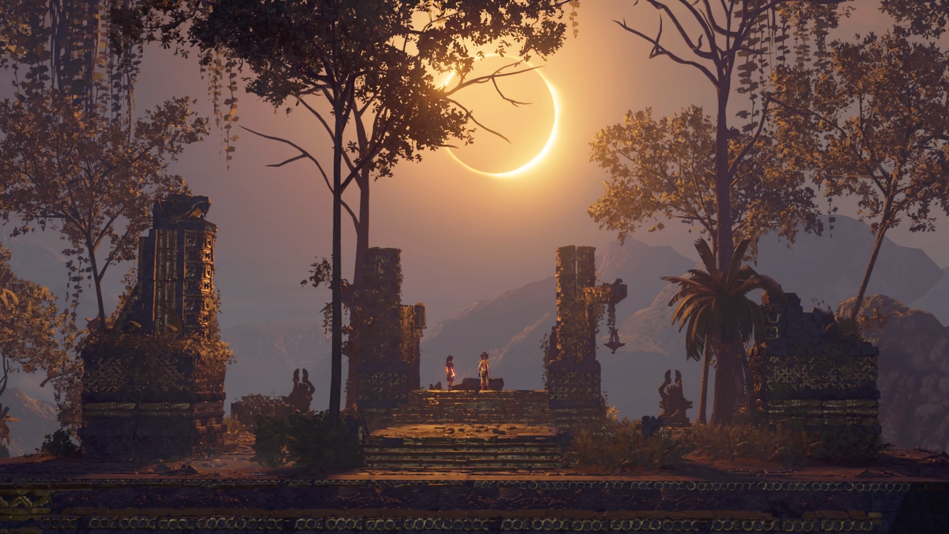Lara Croft from Shadow of the Tomb Raider during an eclipse HD Wallpaper