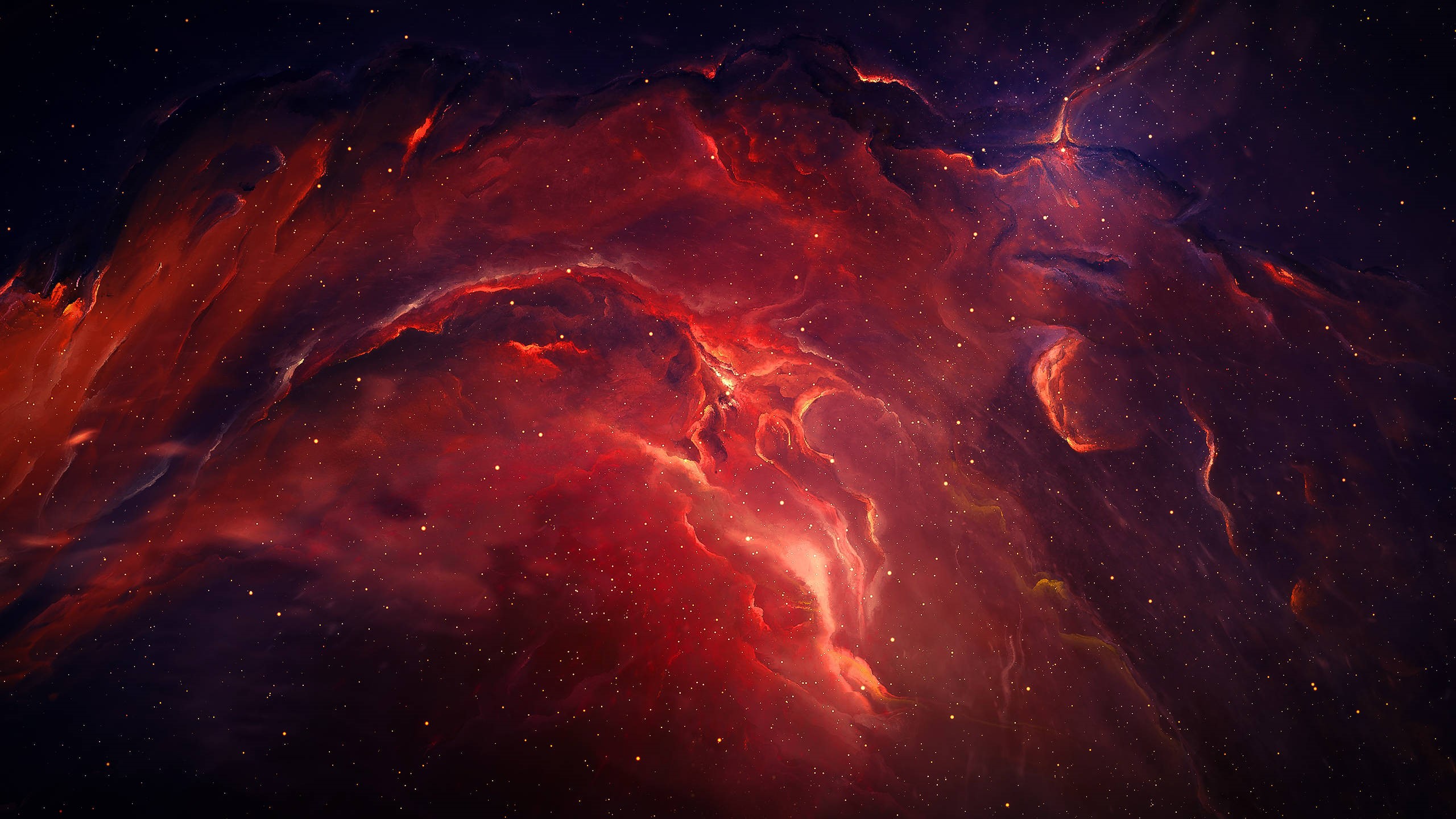 Red and purple nebula with stars HD Wallpaper