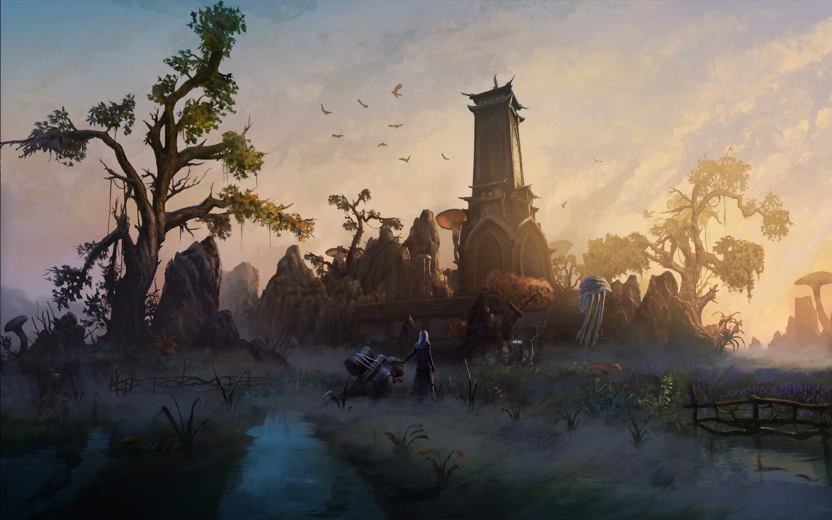 The Elder Scrolls Online landscape with a tower HD Wallpaper