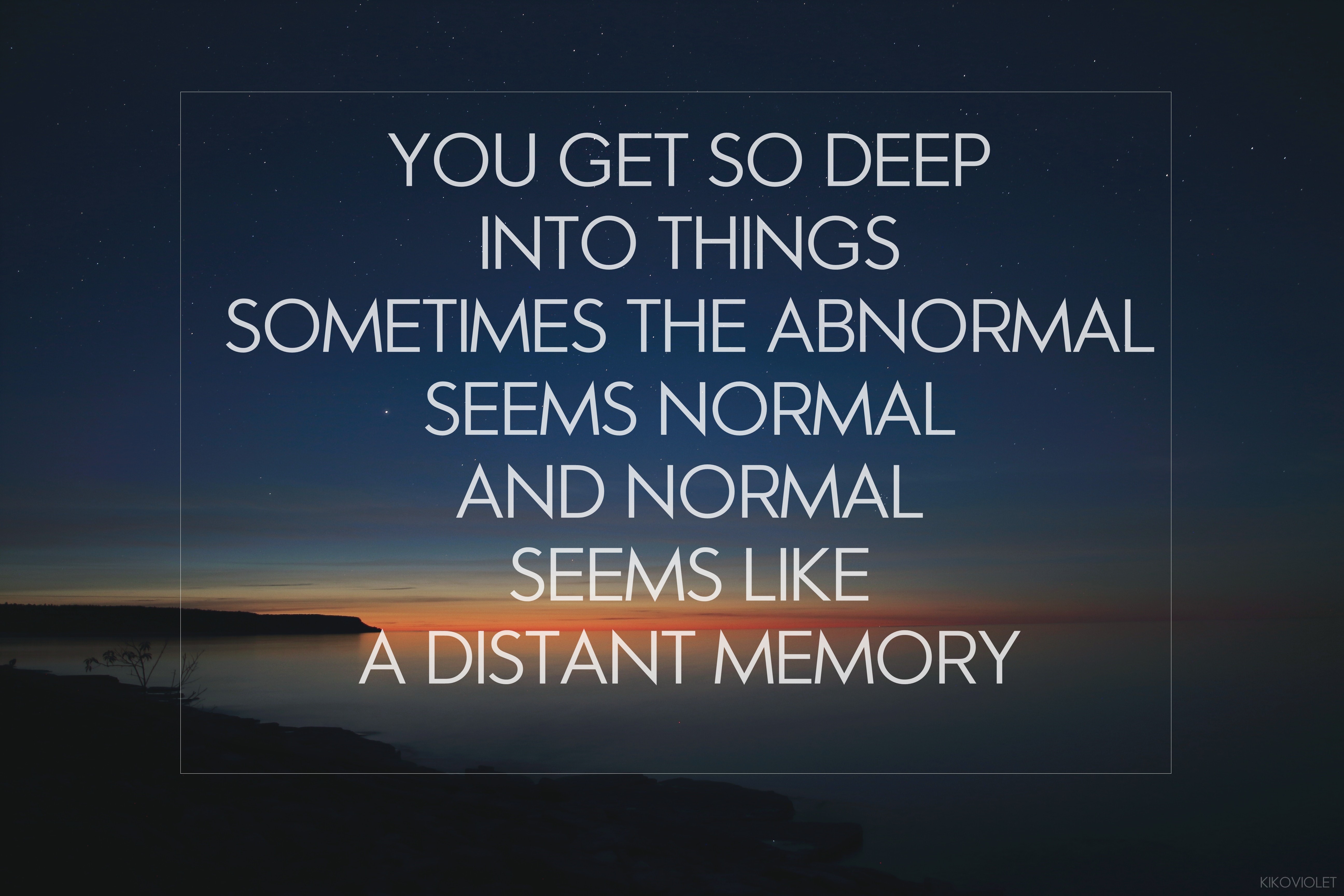 Quote about deep thoughts over a starry sky and ocean landscape HD Wallpaper
