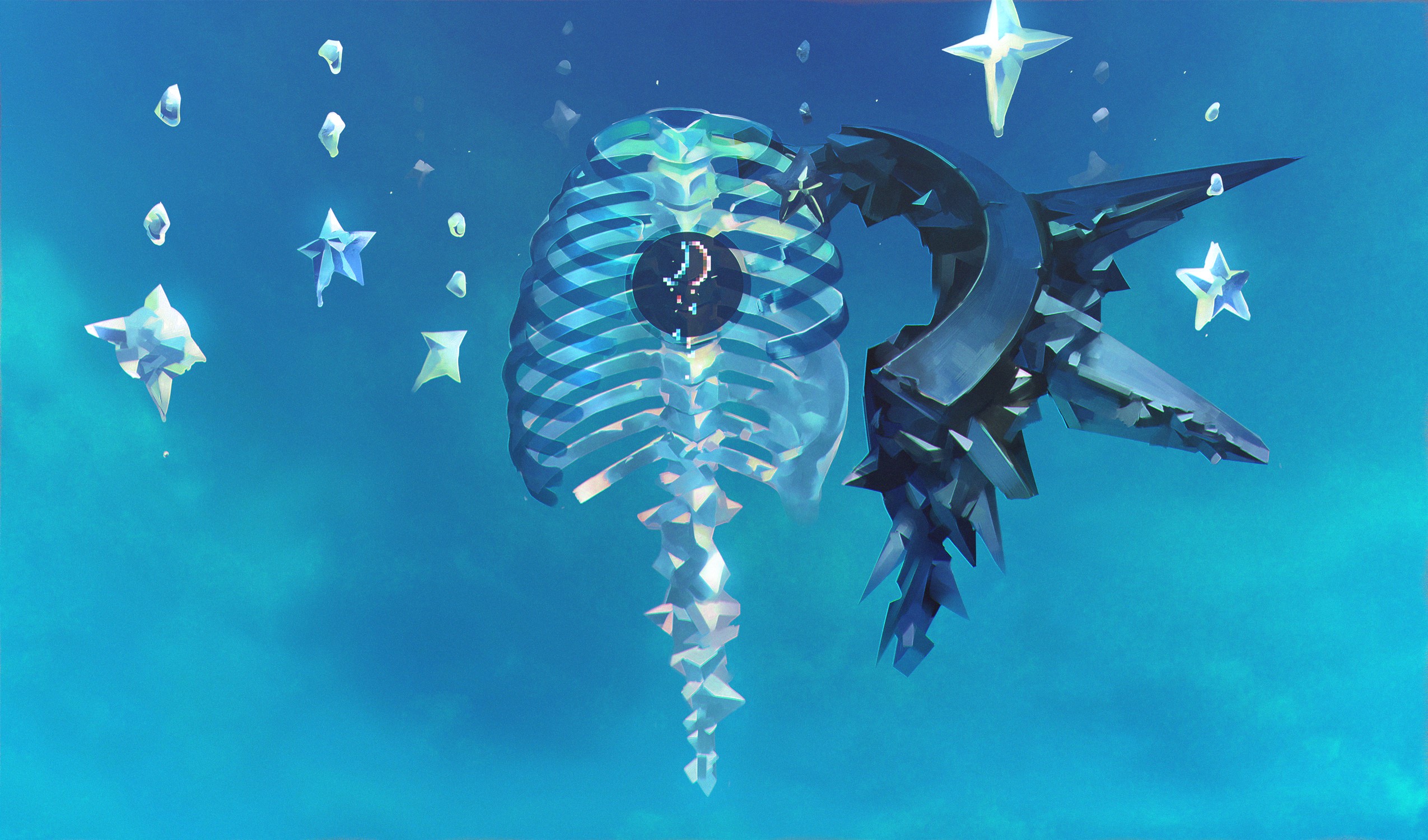Abstract Ribcage and Crystal Stars in Cyan HD Wallpaper