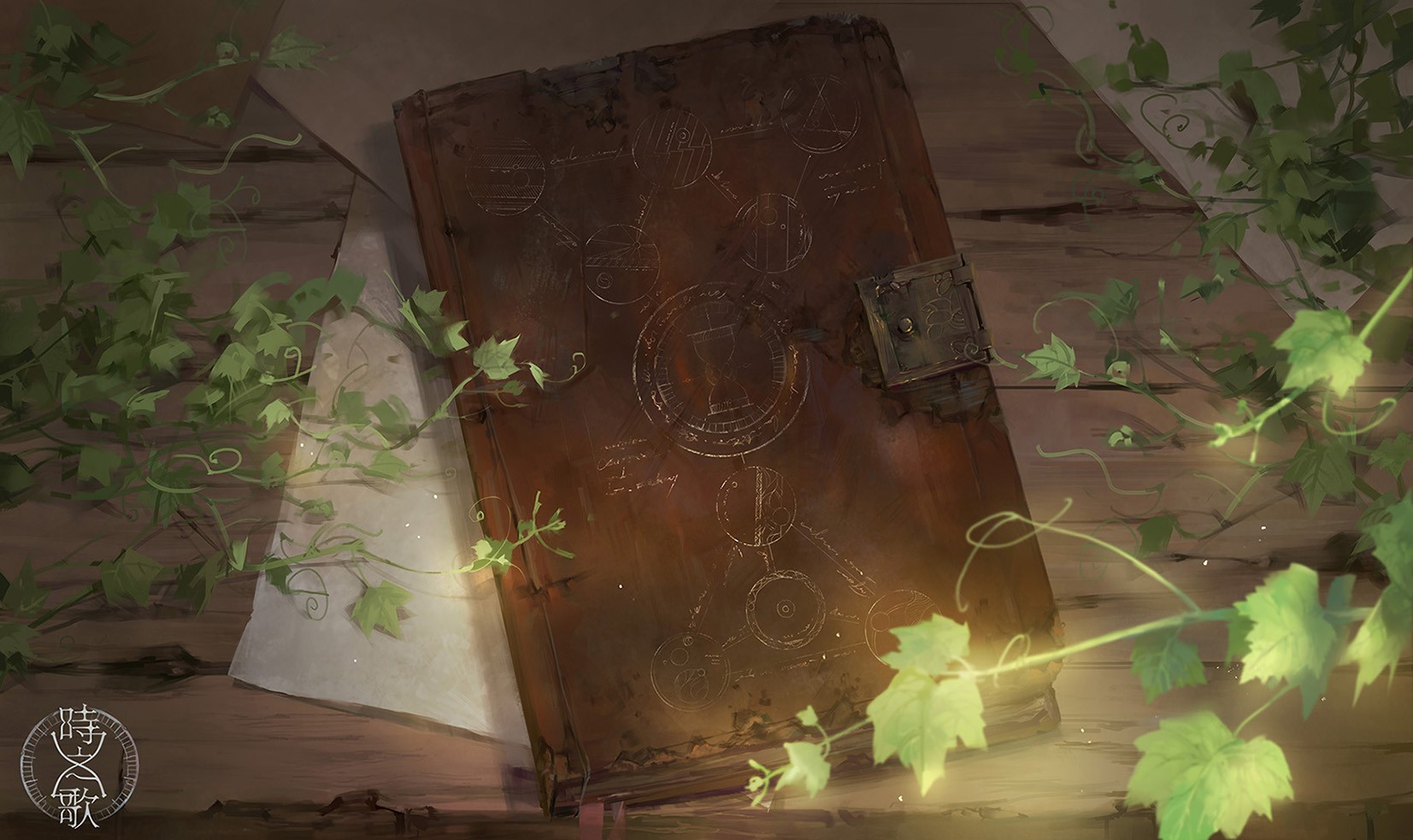 Ancient book with lock and vines HD Wallpaper