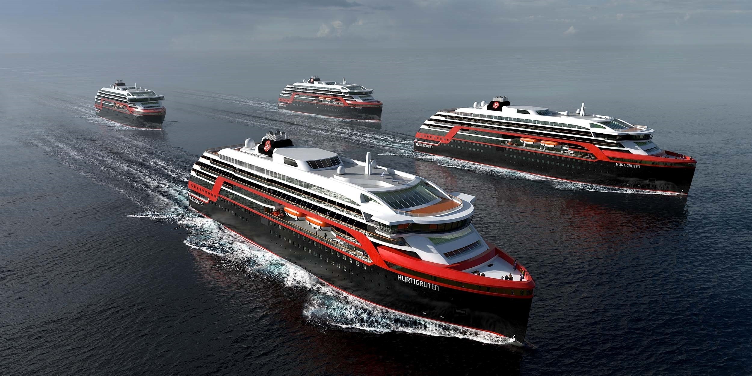 Hurtigruten cruise ships sailing on the ocean HD Wallpaper