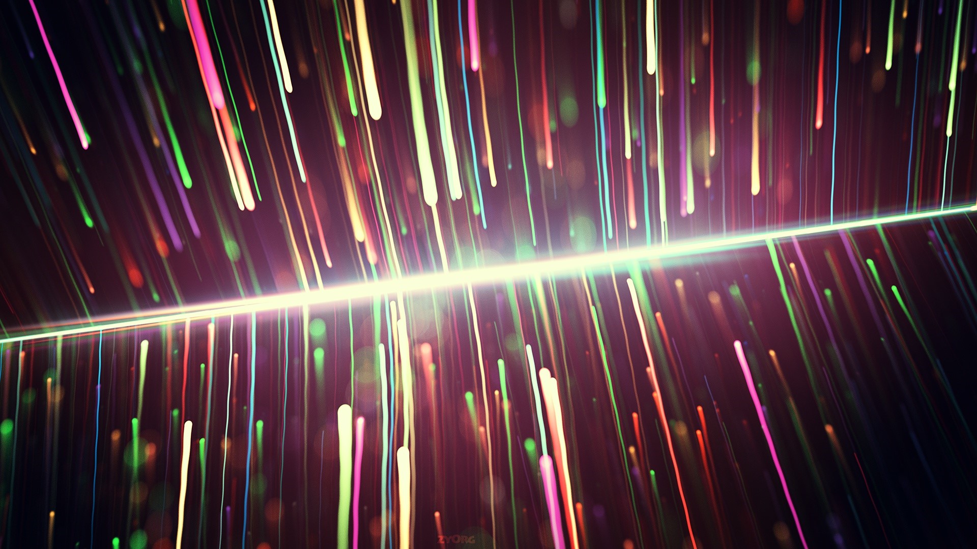 Abstract colorful light streaks with a bright horizontal beam HD Wallpaper