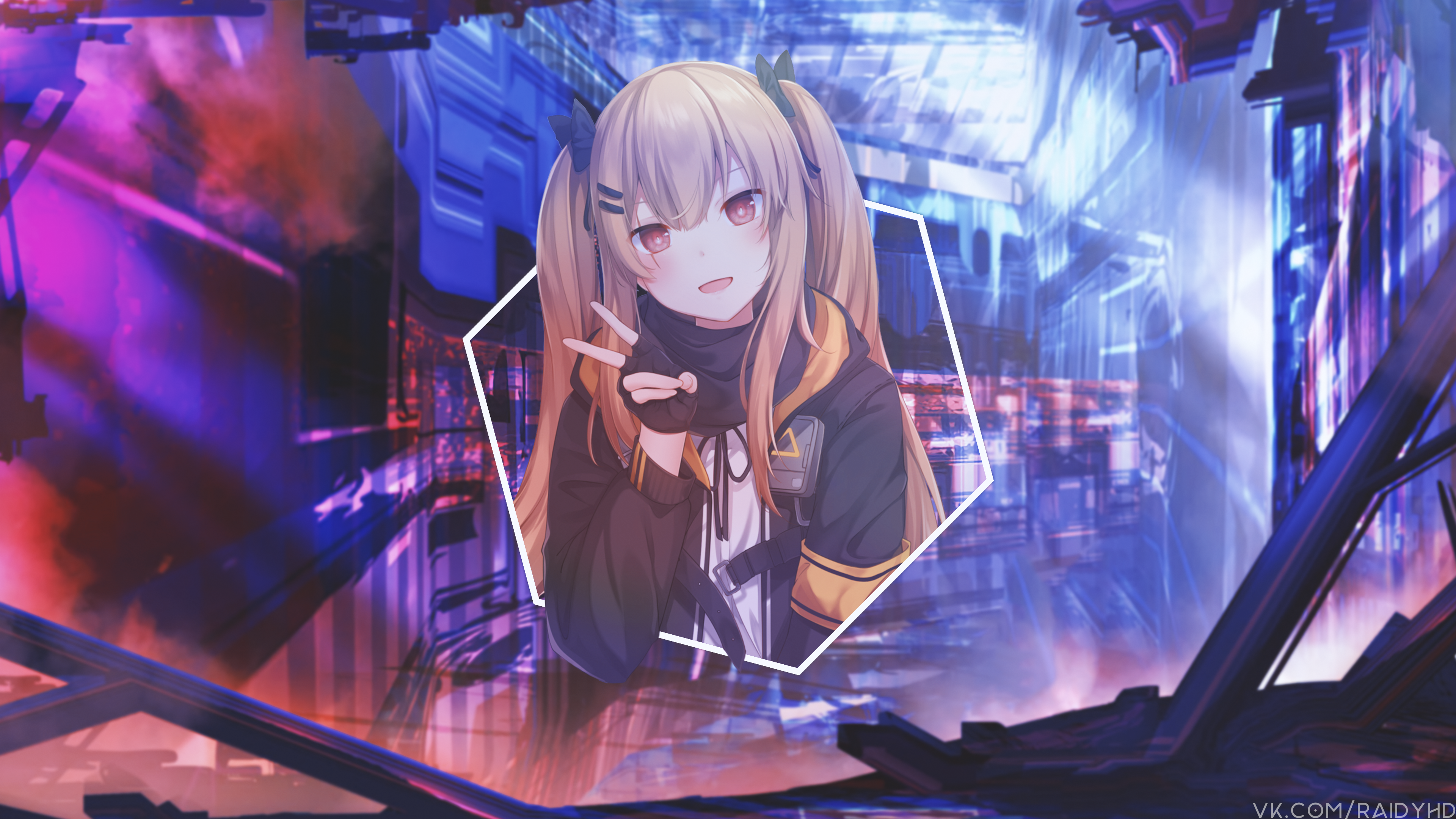 Anime girl with pigtails in a futuristic city HD Wallpaper