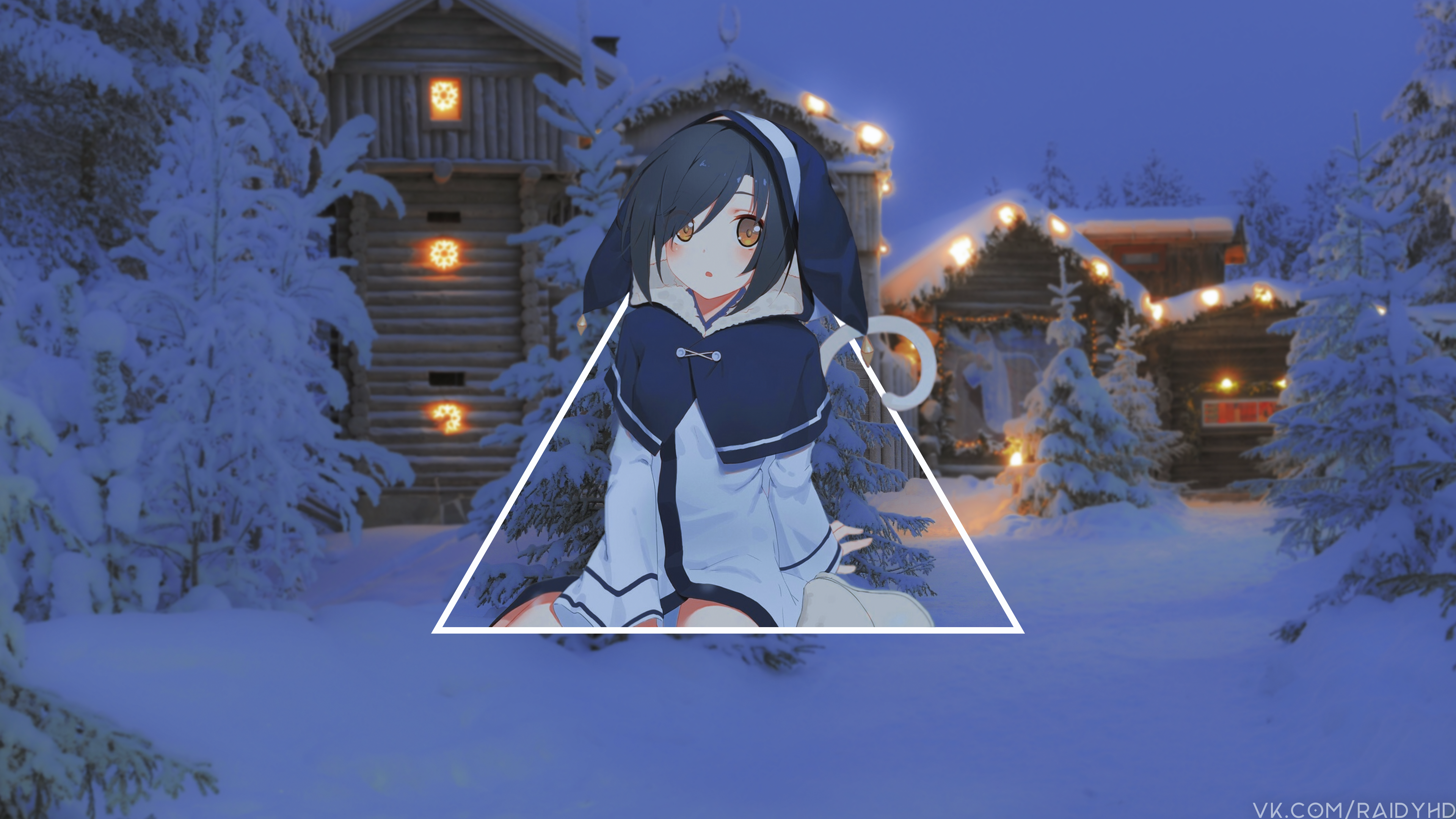 Anime girl in winter scene HD Wallpaper