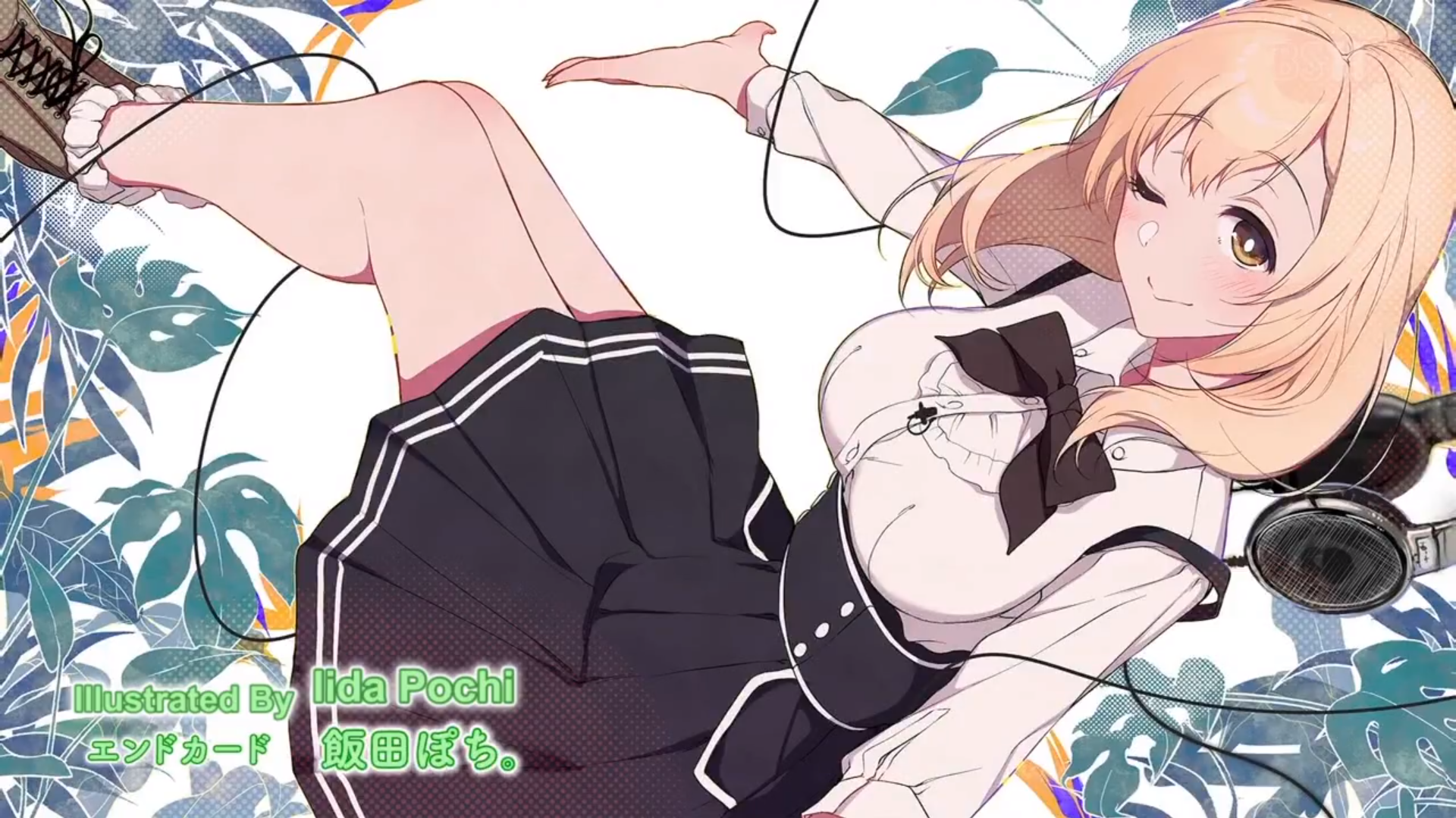 Anime girl with headphones and plants HD Wallpaper