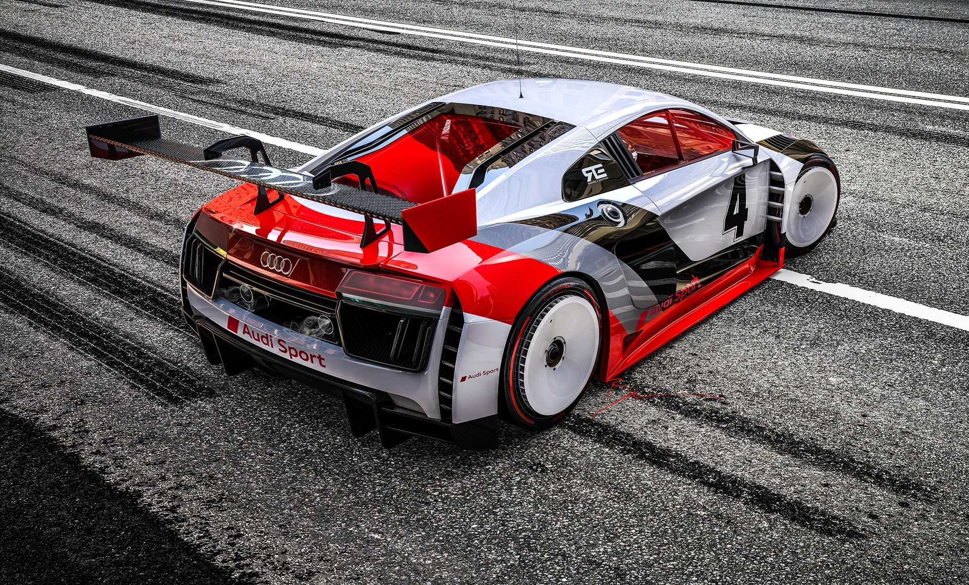 Audi R8 LMS race car with number 4 HD Wallpaper