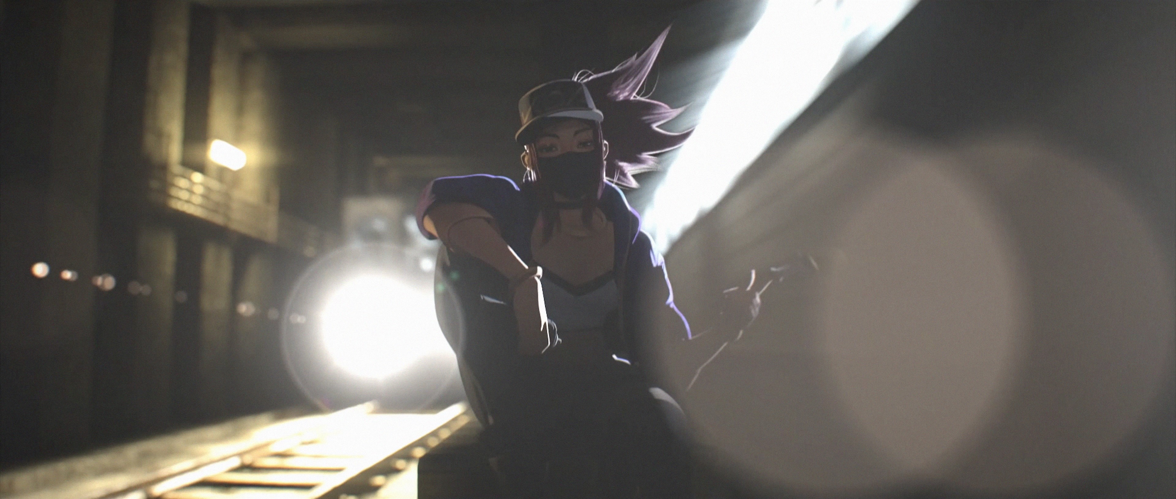 Akali from League of Legends in a subway HD Wallpaper