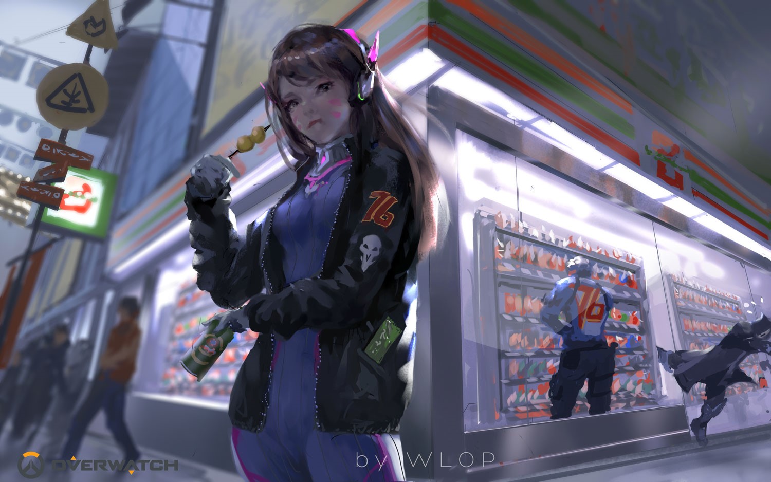 D.Va from Overwatch at a convenience store HD Wallpaper