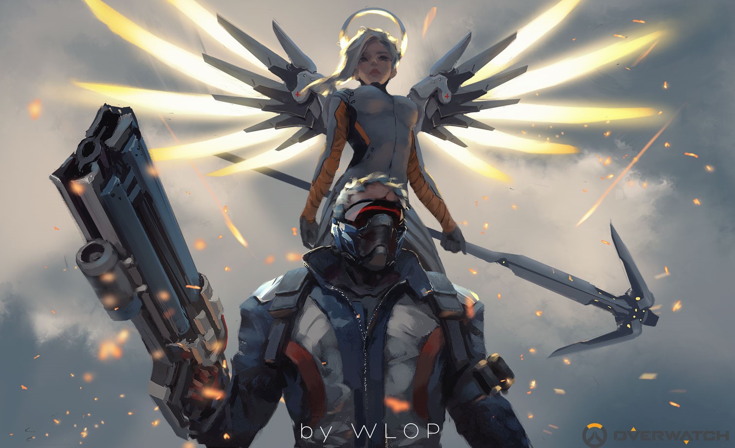 Soldier: 76 and Mercy from Overwatch by WLOP HD Wallpaper