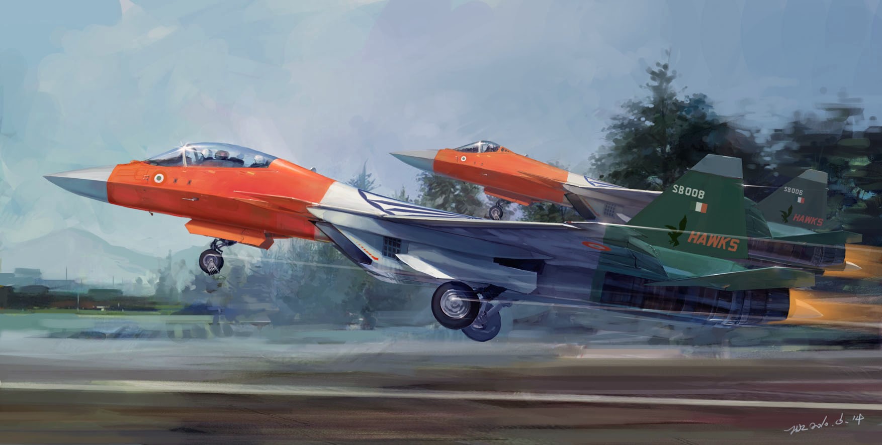 Two Indian Air Force Hawk fighter jets taking off HD Wallpaper