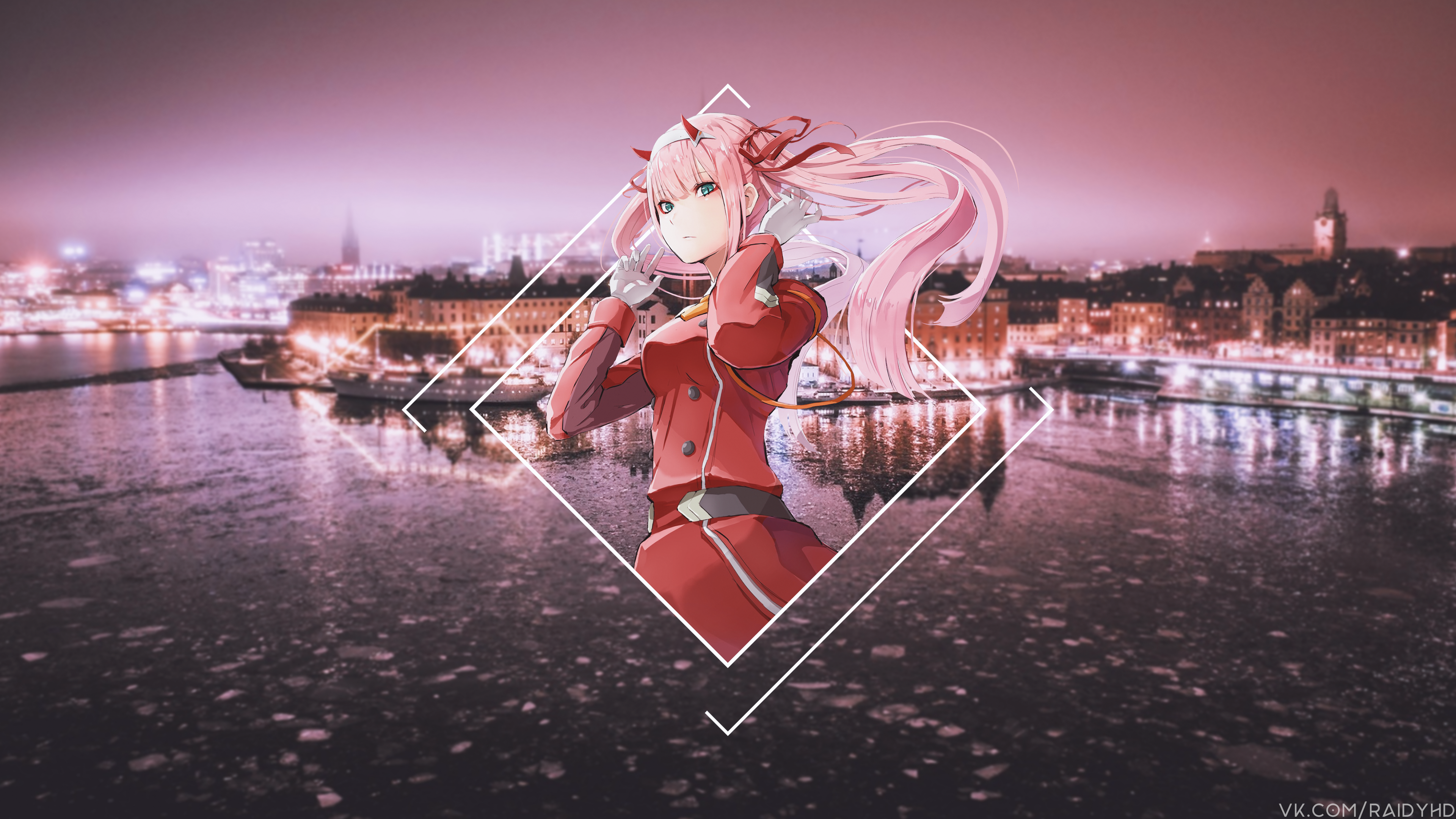 4K Zero Two from Darling in the FranXX over Stockholm HD Wallpaper