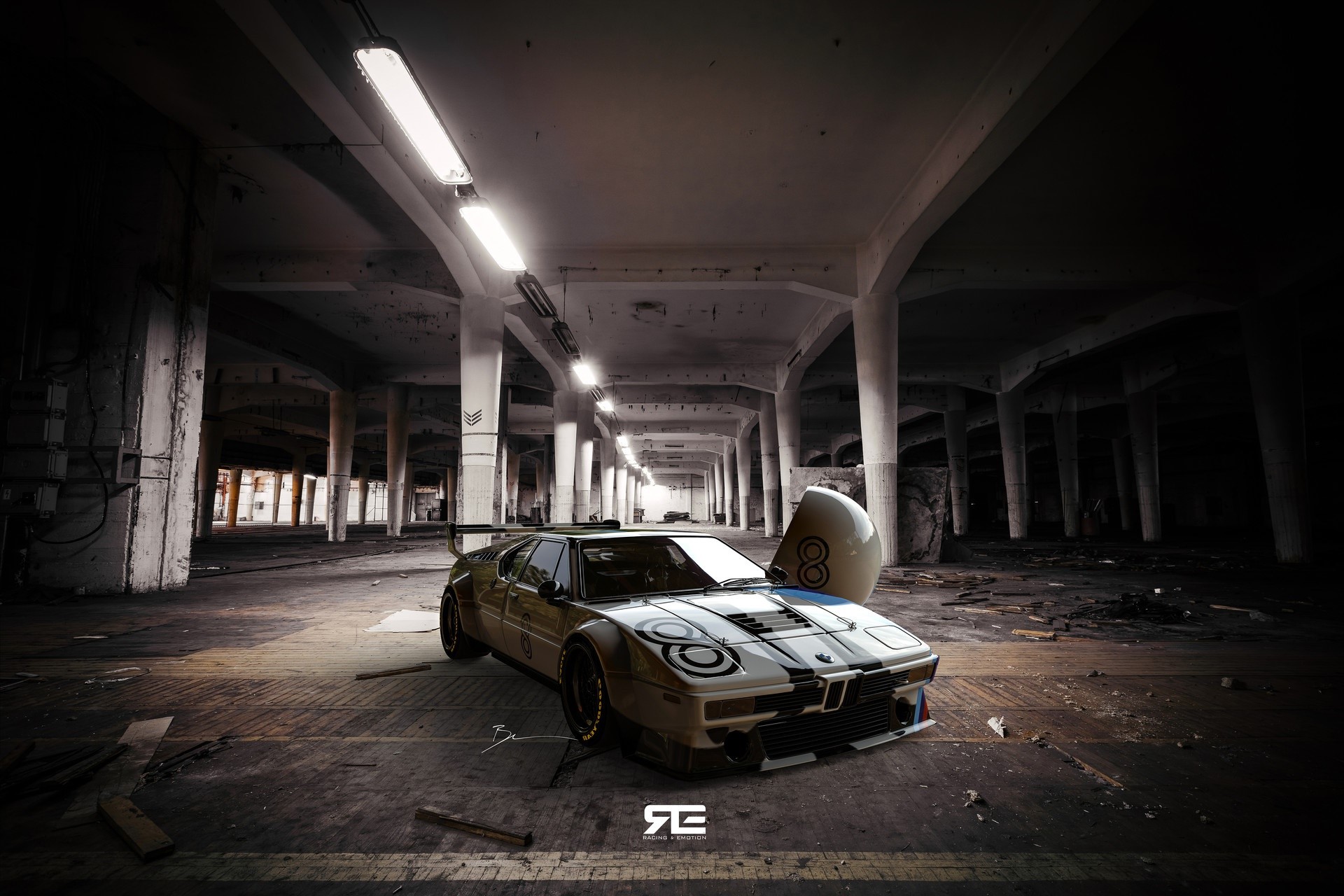 BMW M1 in abandoned industrial building HD Wallpaper
