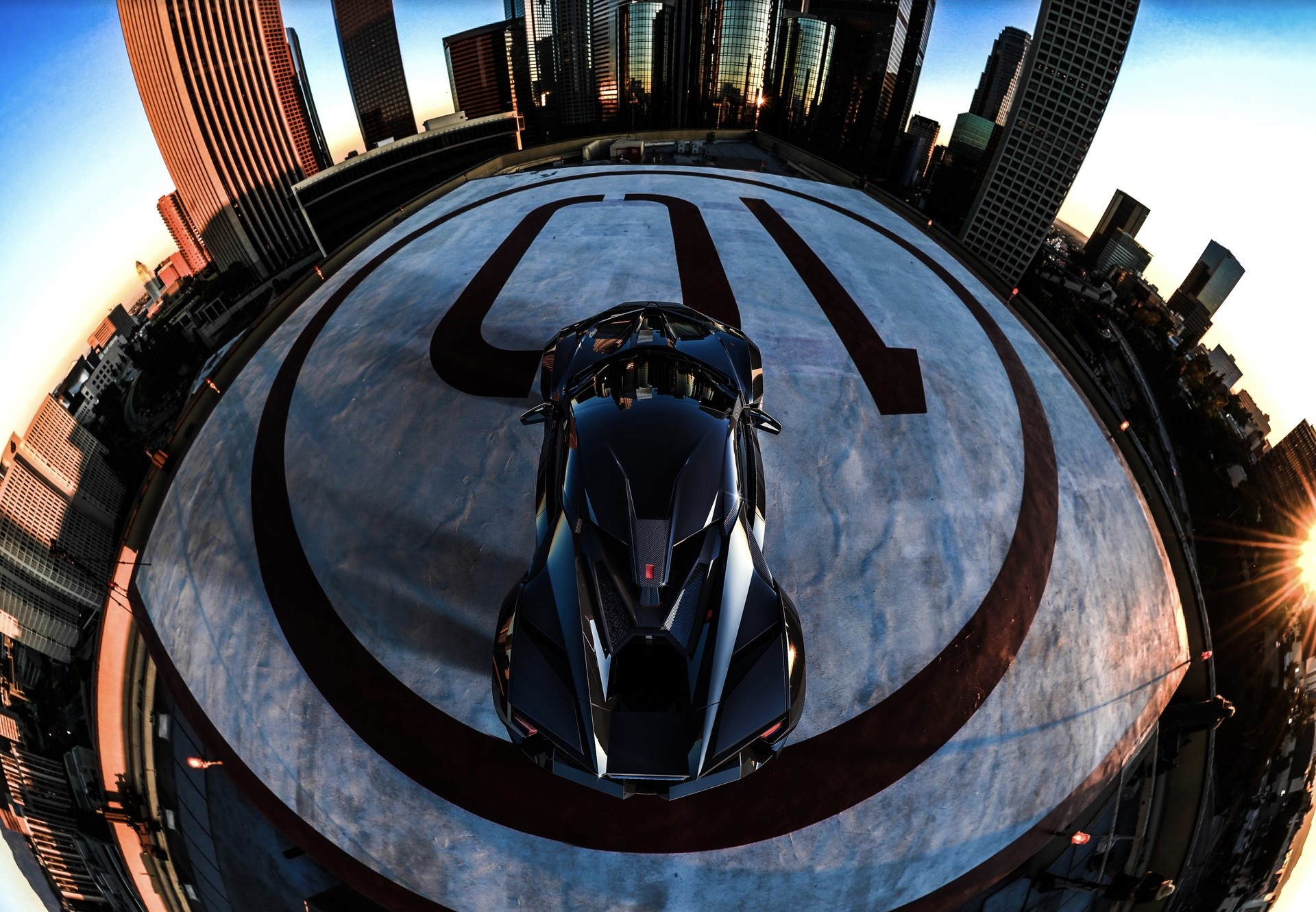 Fenyr Supersport car on helipad with cityscape HD Wallpaper