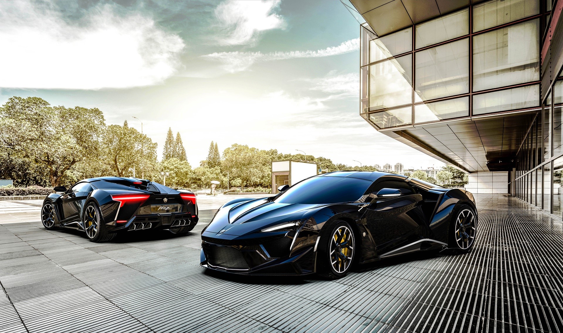 Fenyr Supersport cars parked outside modern building HD Wallpaper