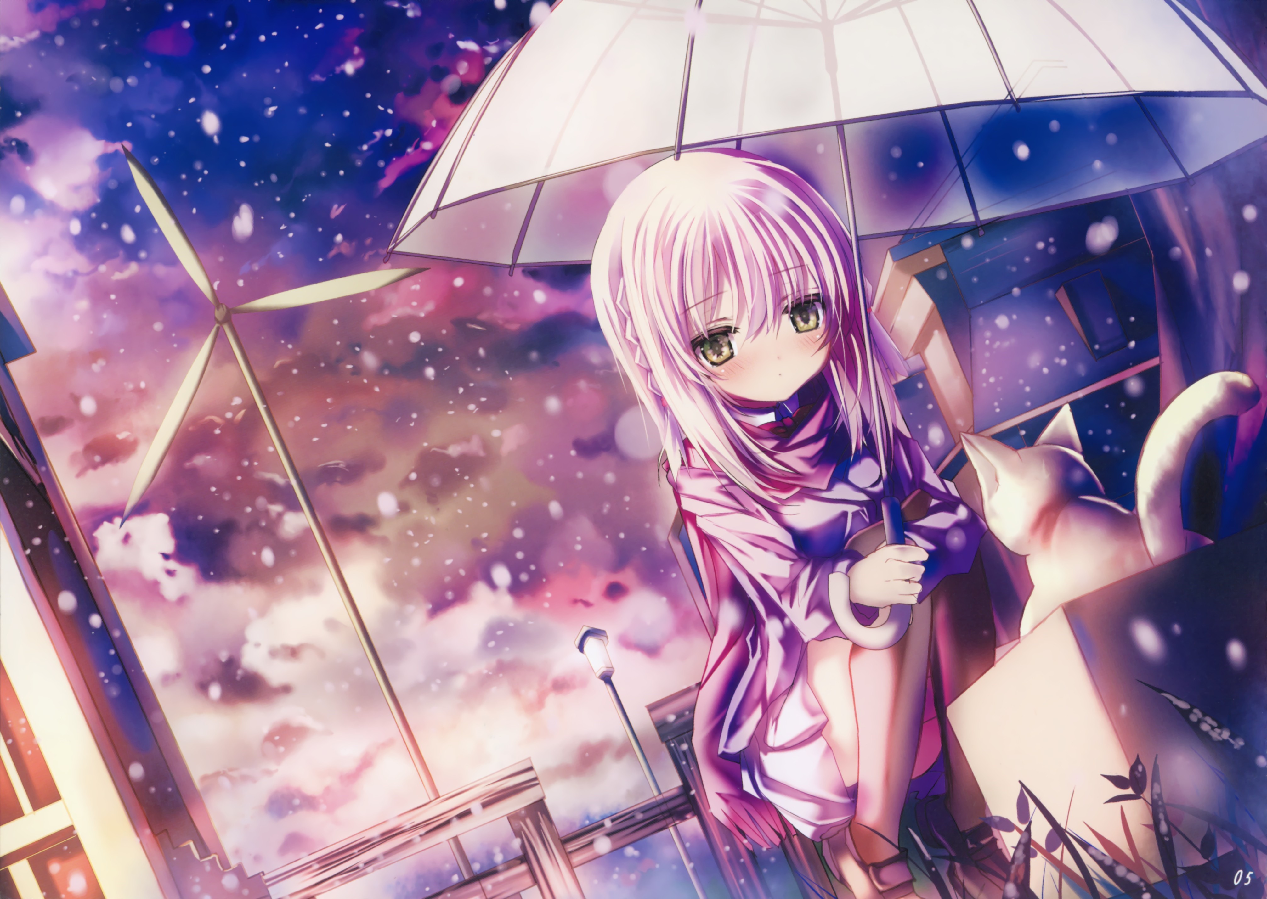 4K Anime Girl with Umbrella and Cat HD Wallpaper