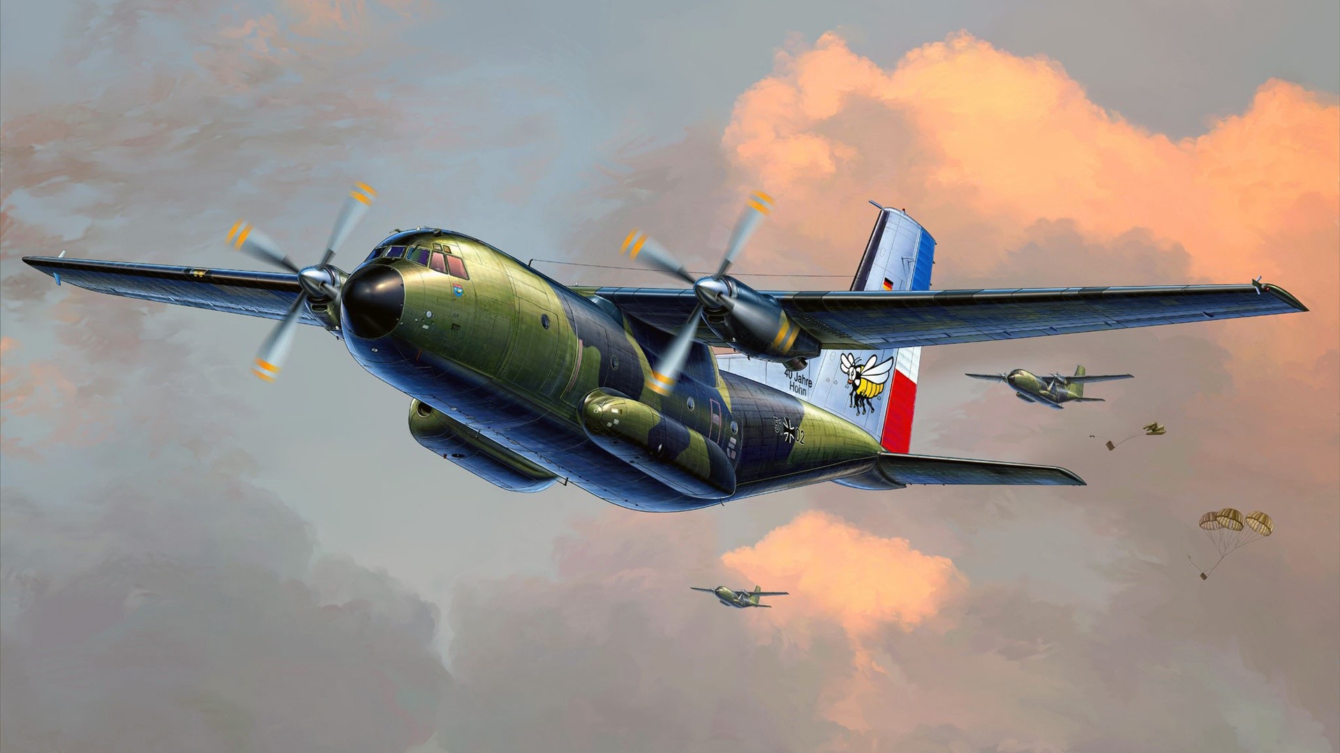 German military transport aircraft dropping supplies HD Wallpaper