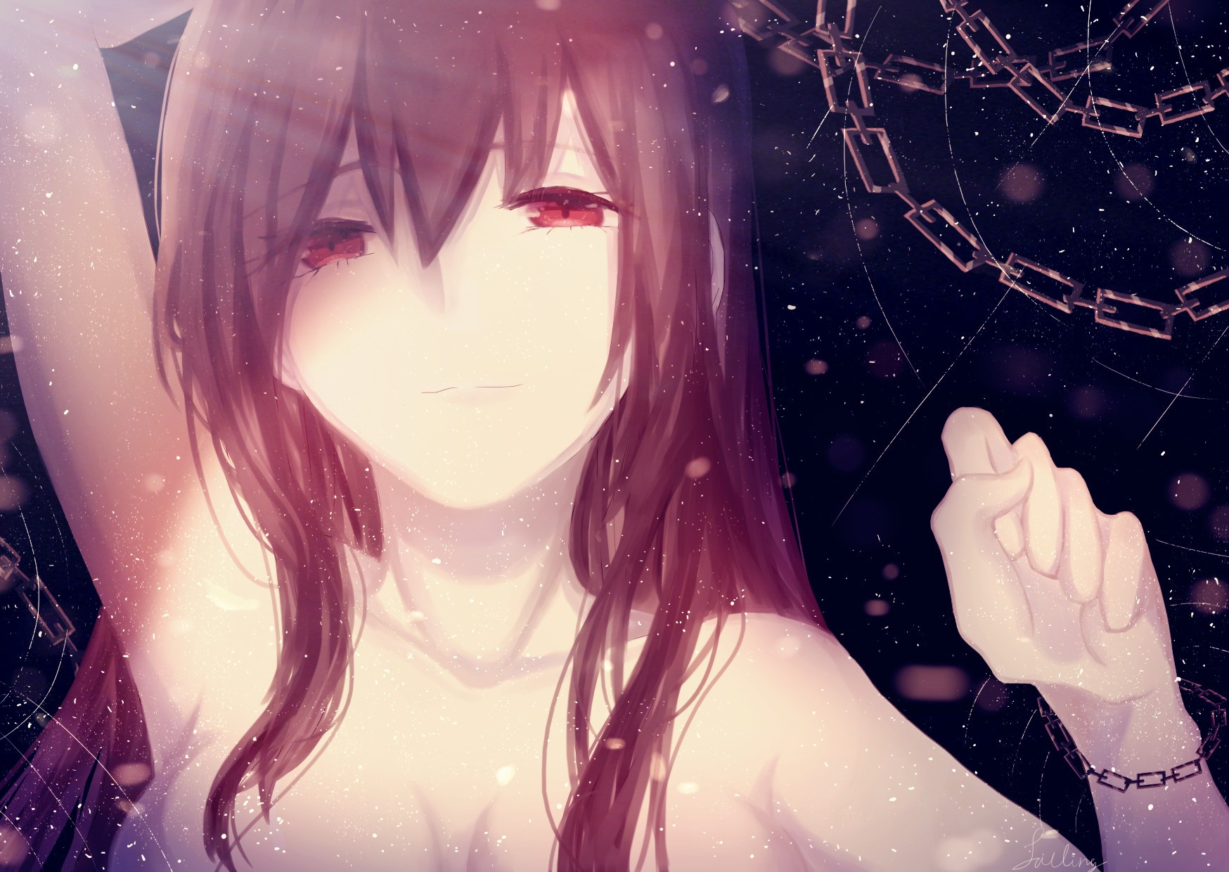 Anime girl with red eyes and chains HD Wallpaper