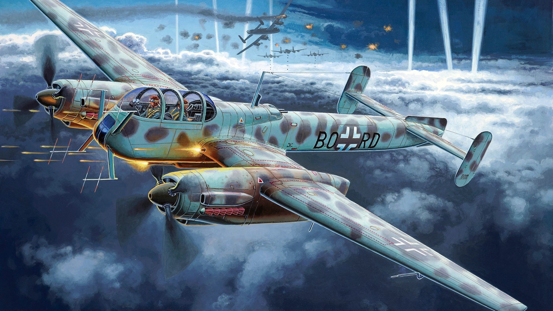 Luftwaffe Messerschmitt Bf 110 in combat HD Wallpaper
