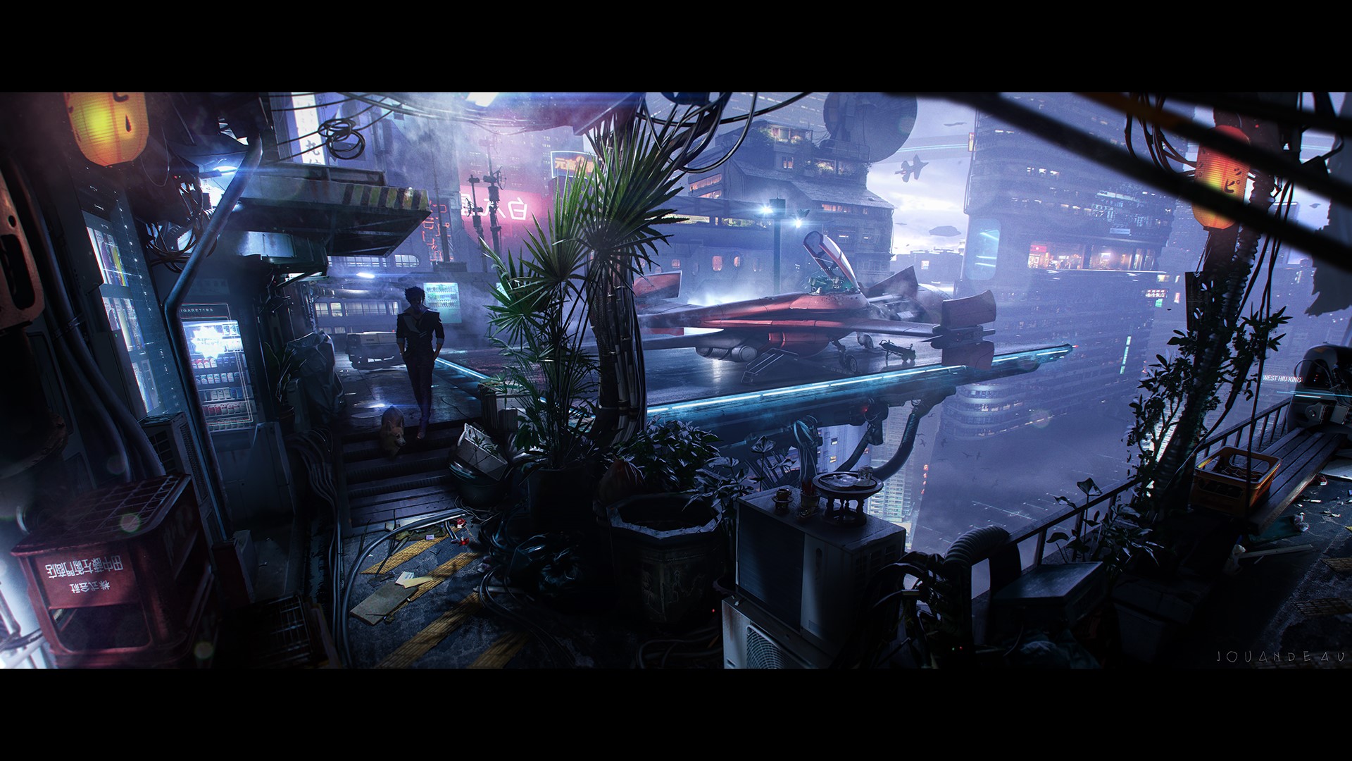 Spike Spiegel from Cowboy Bebop in a cyberpunk city HD Wallpaper