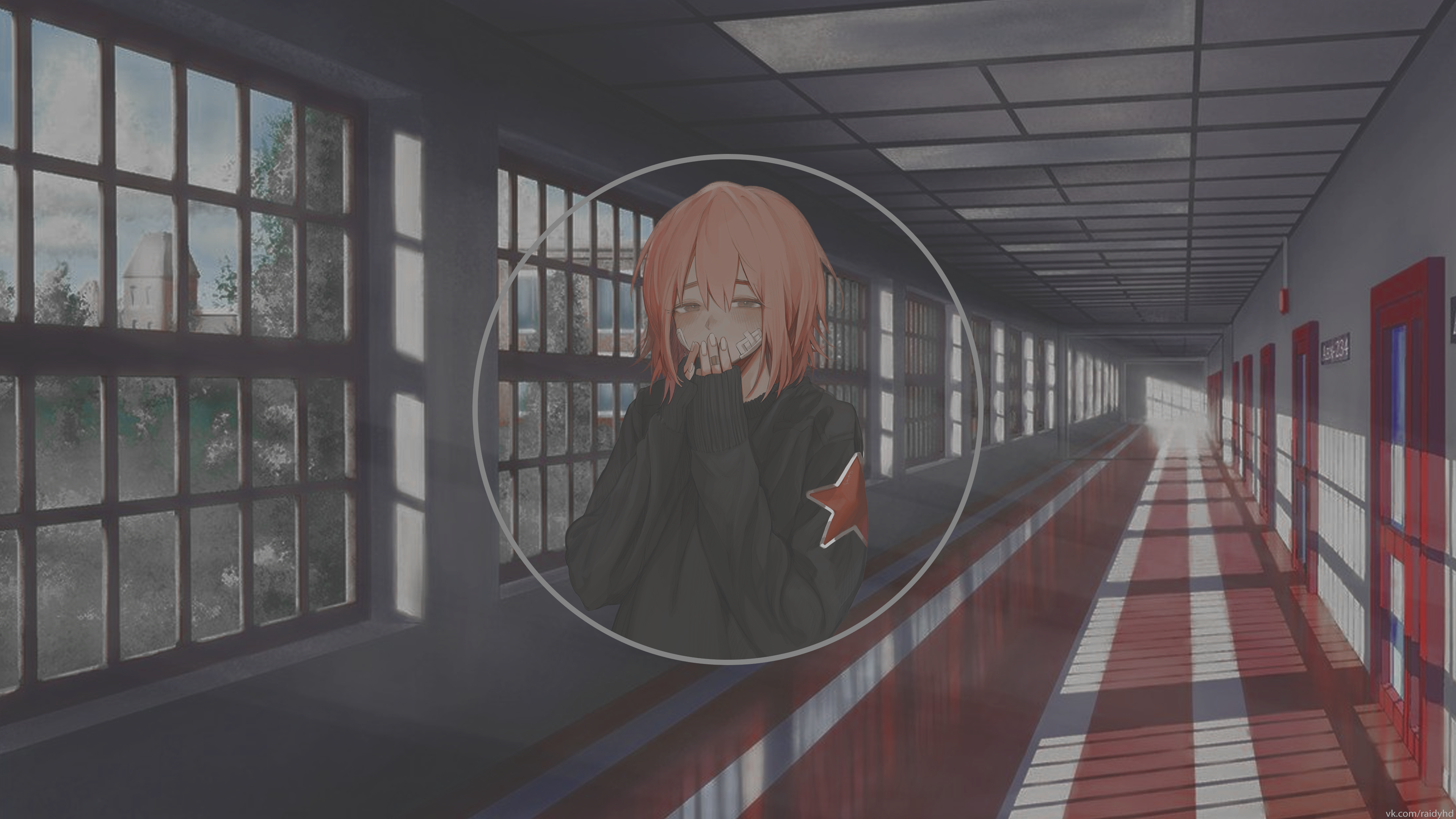 Anime girl in a school hallway HD Wallpaper