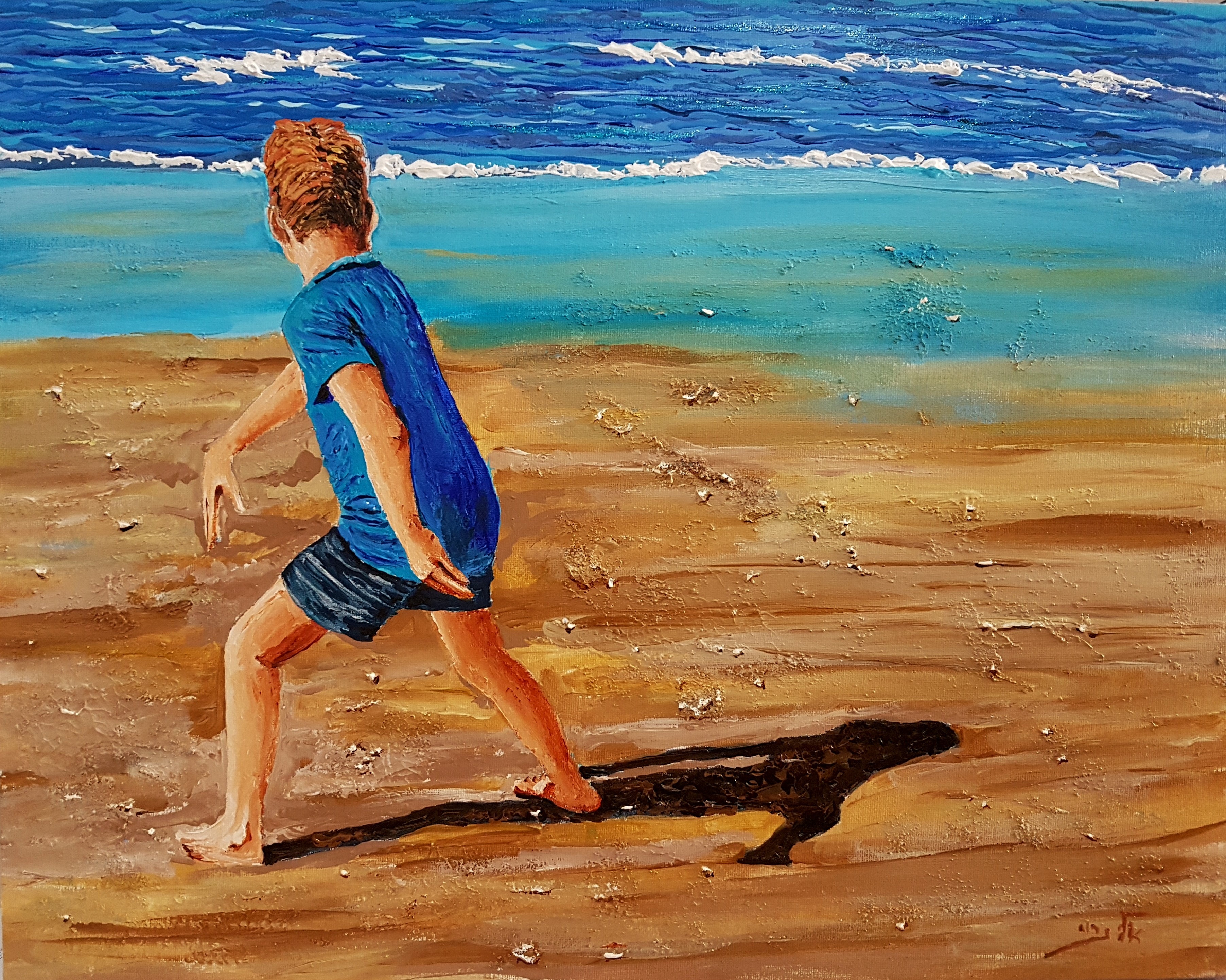 Boy playing on the seashore HD Wallpaper