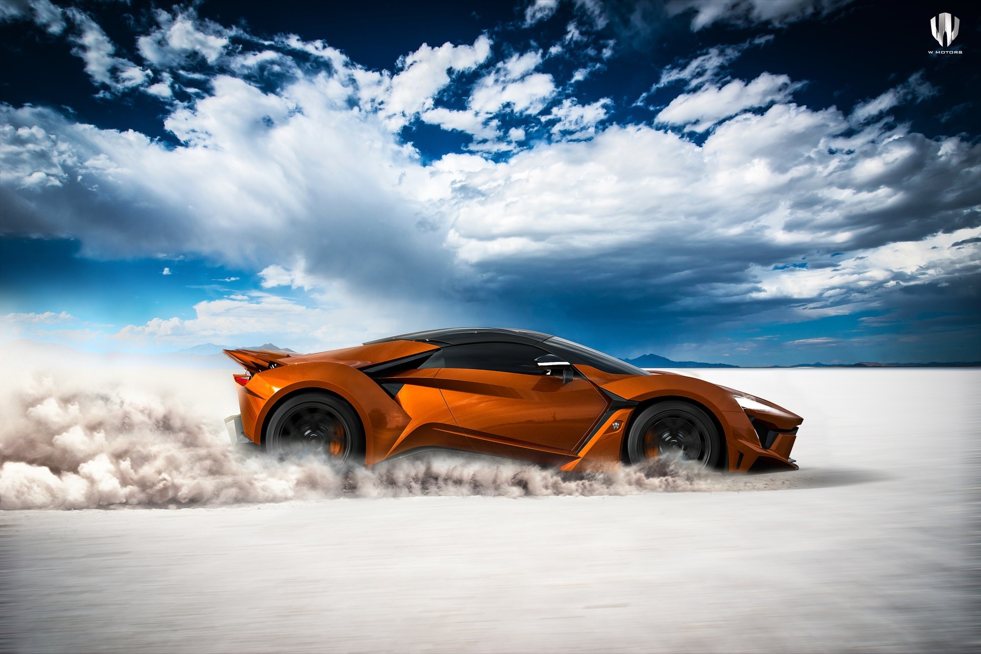 Fenyr Supersport car drifting in a desert landscape HD Wallpaper