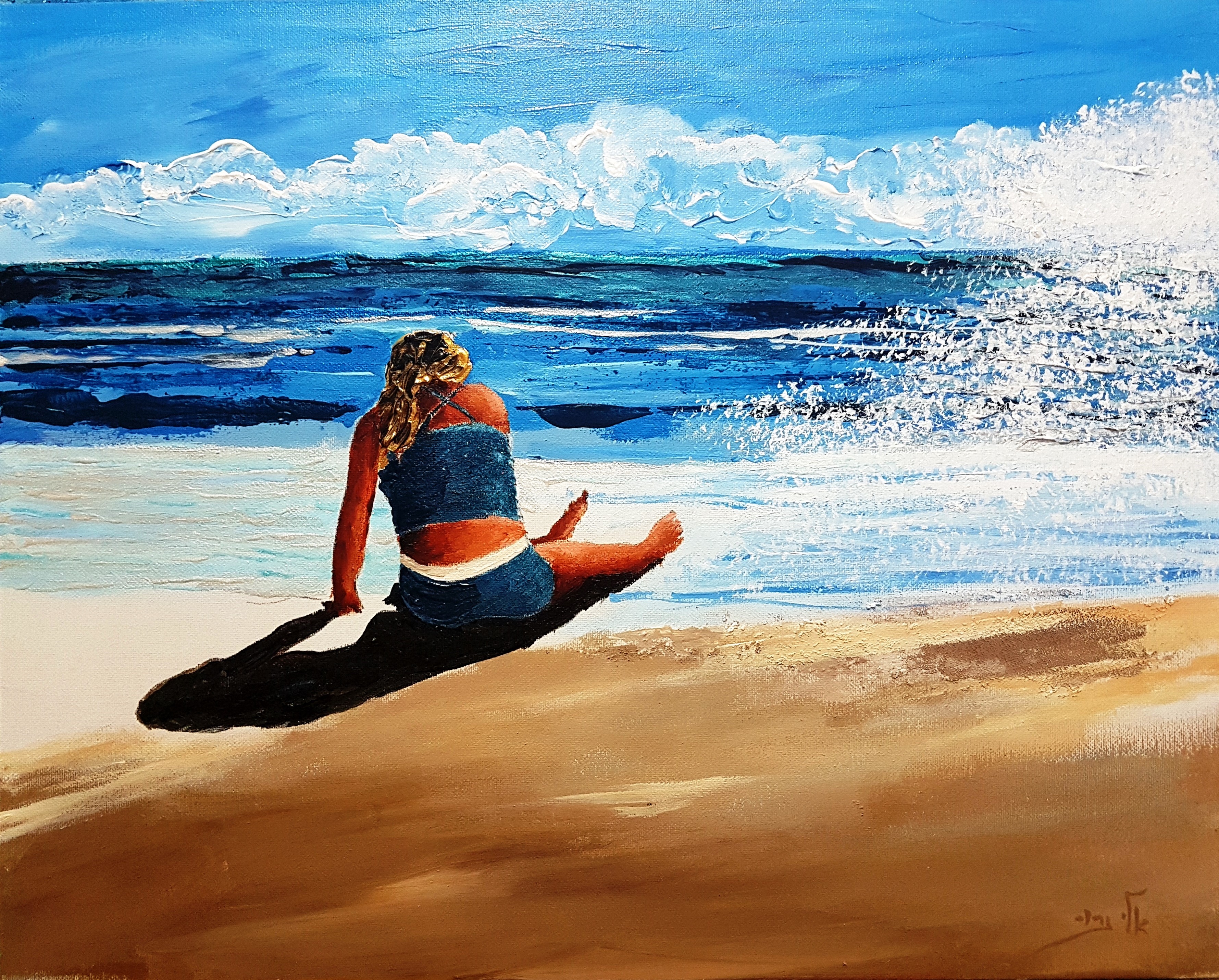 Girl sitting on a beach watching the waves HD Wallpaper