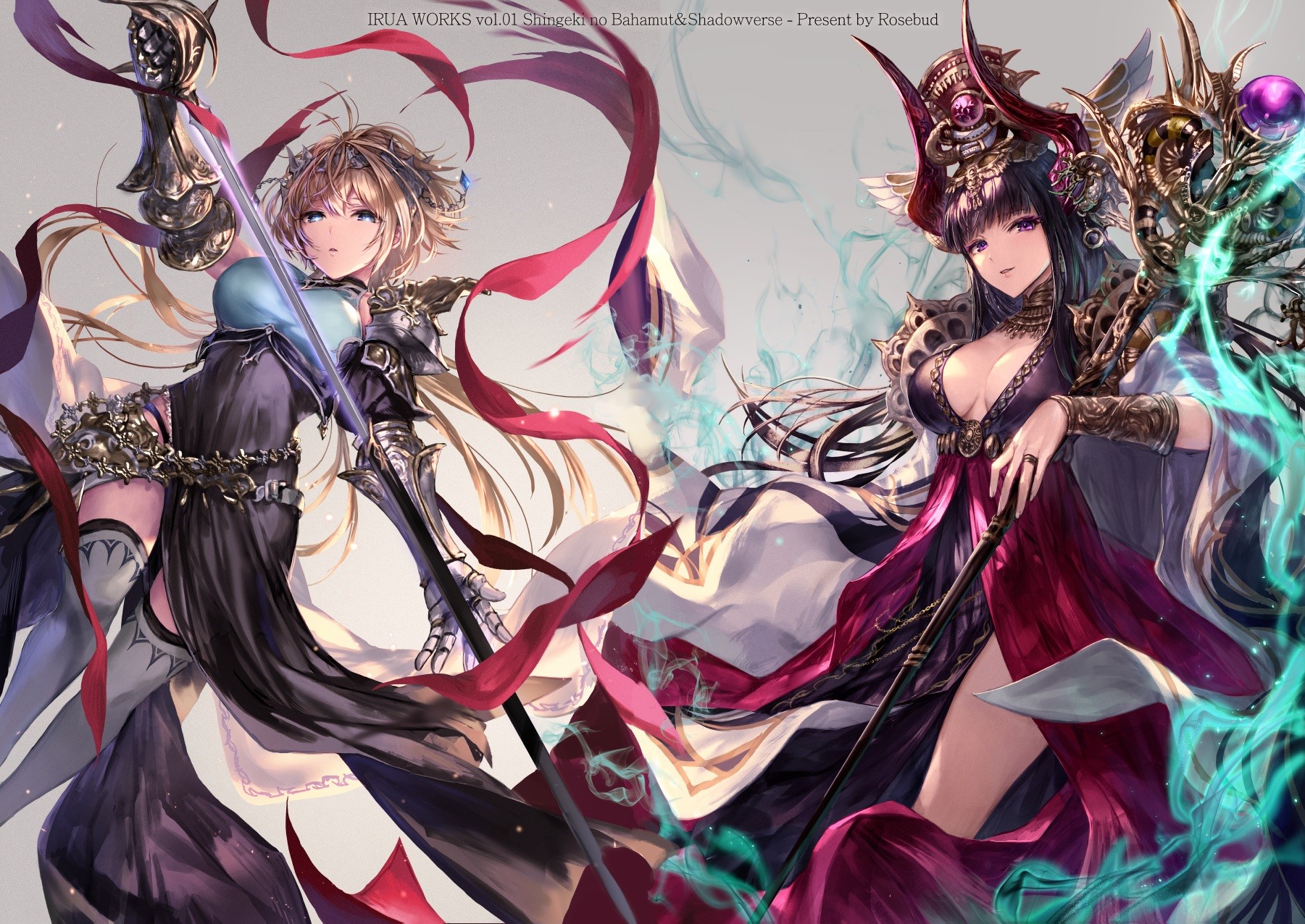 Two anime girls with staffs from IRUA WORKS vol.01 HD Wallpaper