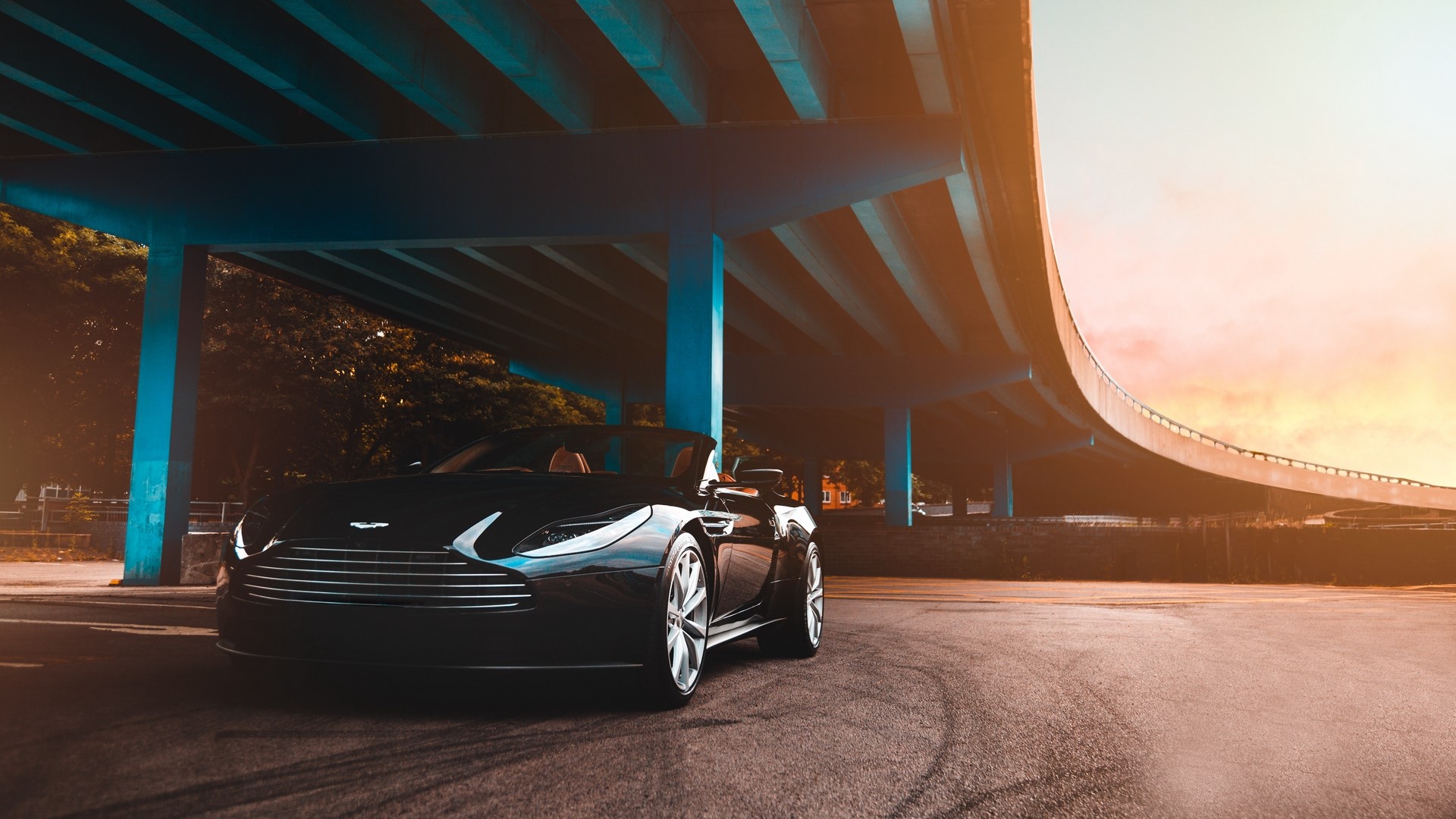 Black Aston Martin Convertible Under Bridge HD Wallpaper
