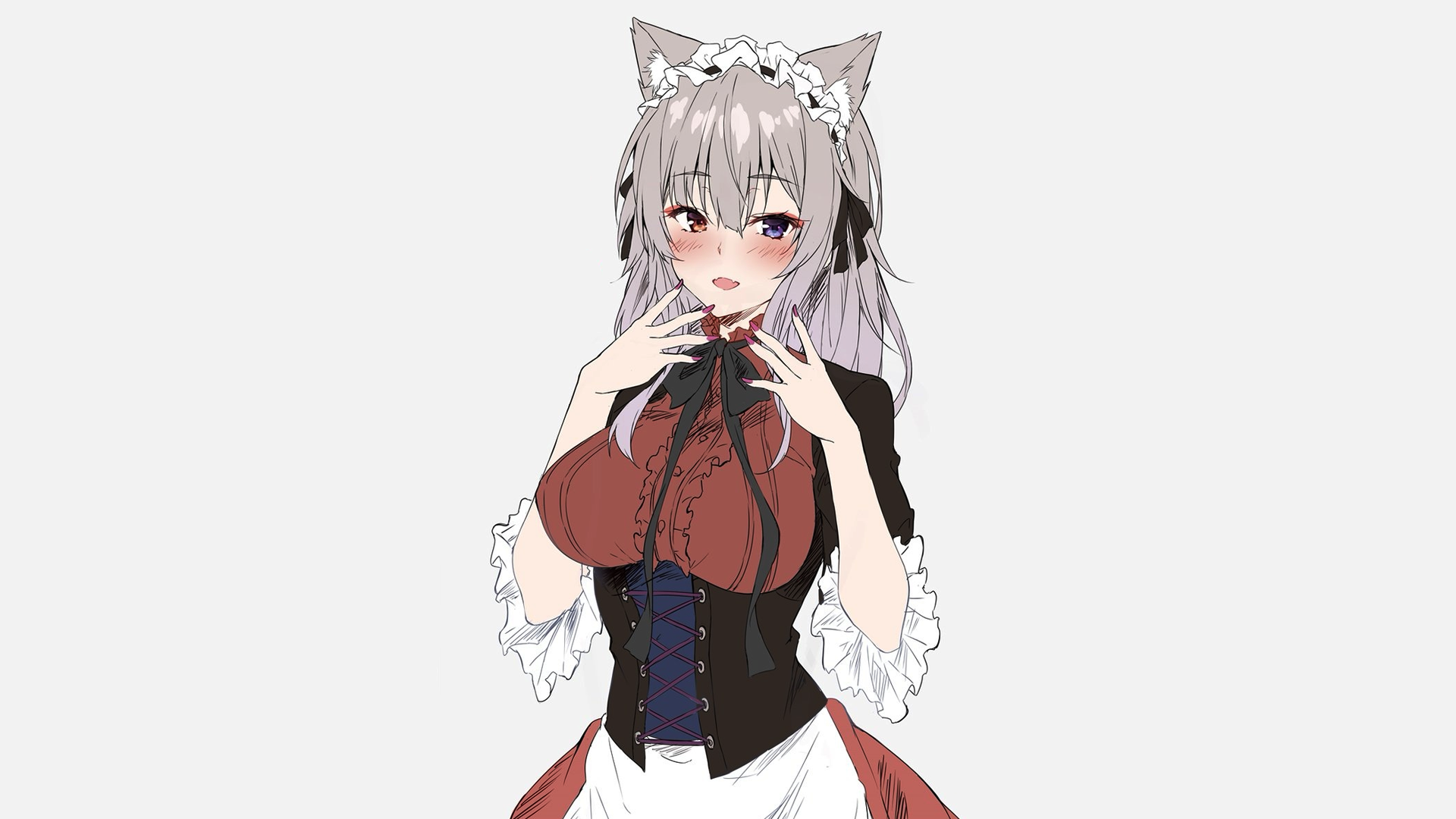 Anime girl with cat ears and maid outfit HD Wallpaper