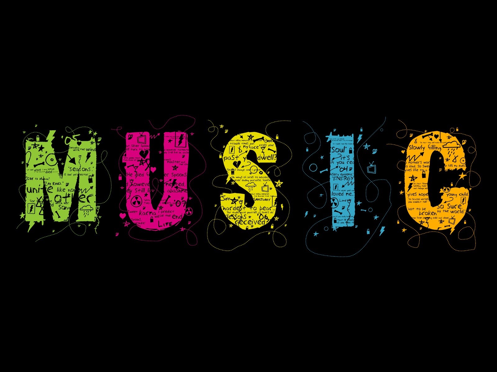Colorful typography spelling MUSIC HD Wallpaper
