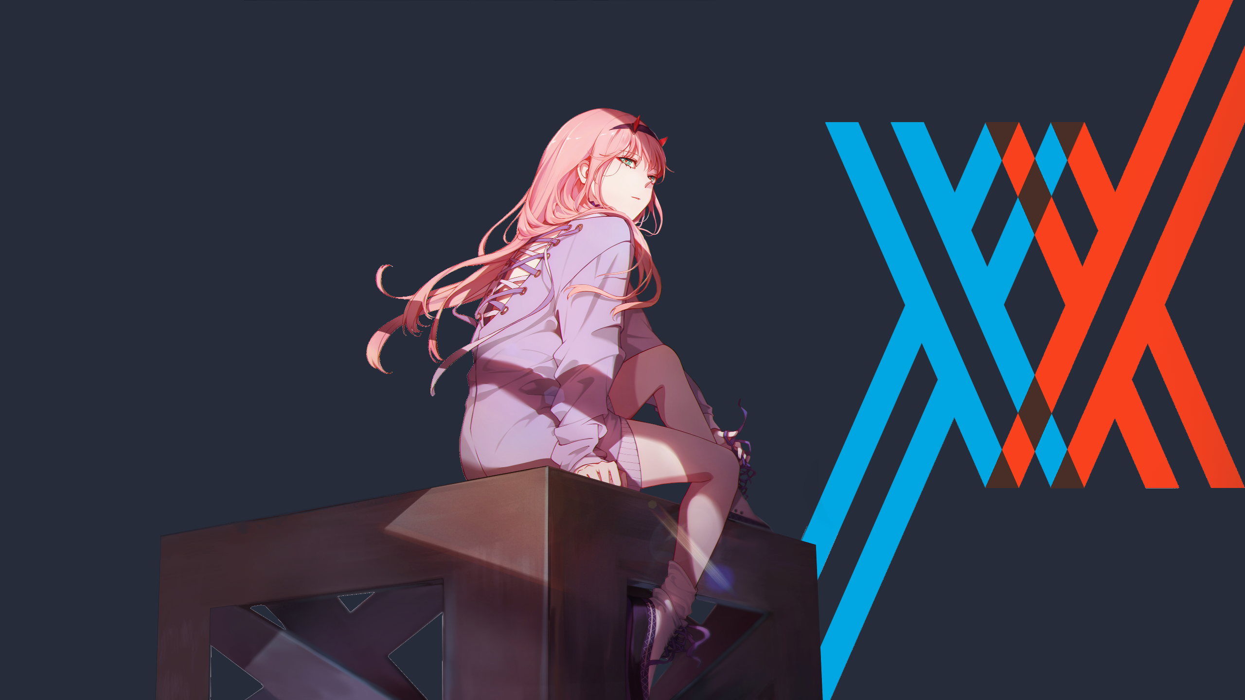 Zero Two from Darling in the FranXX sitting HD Wallpaper