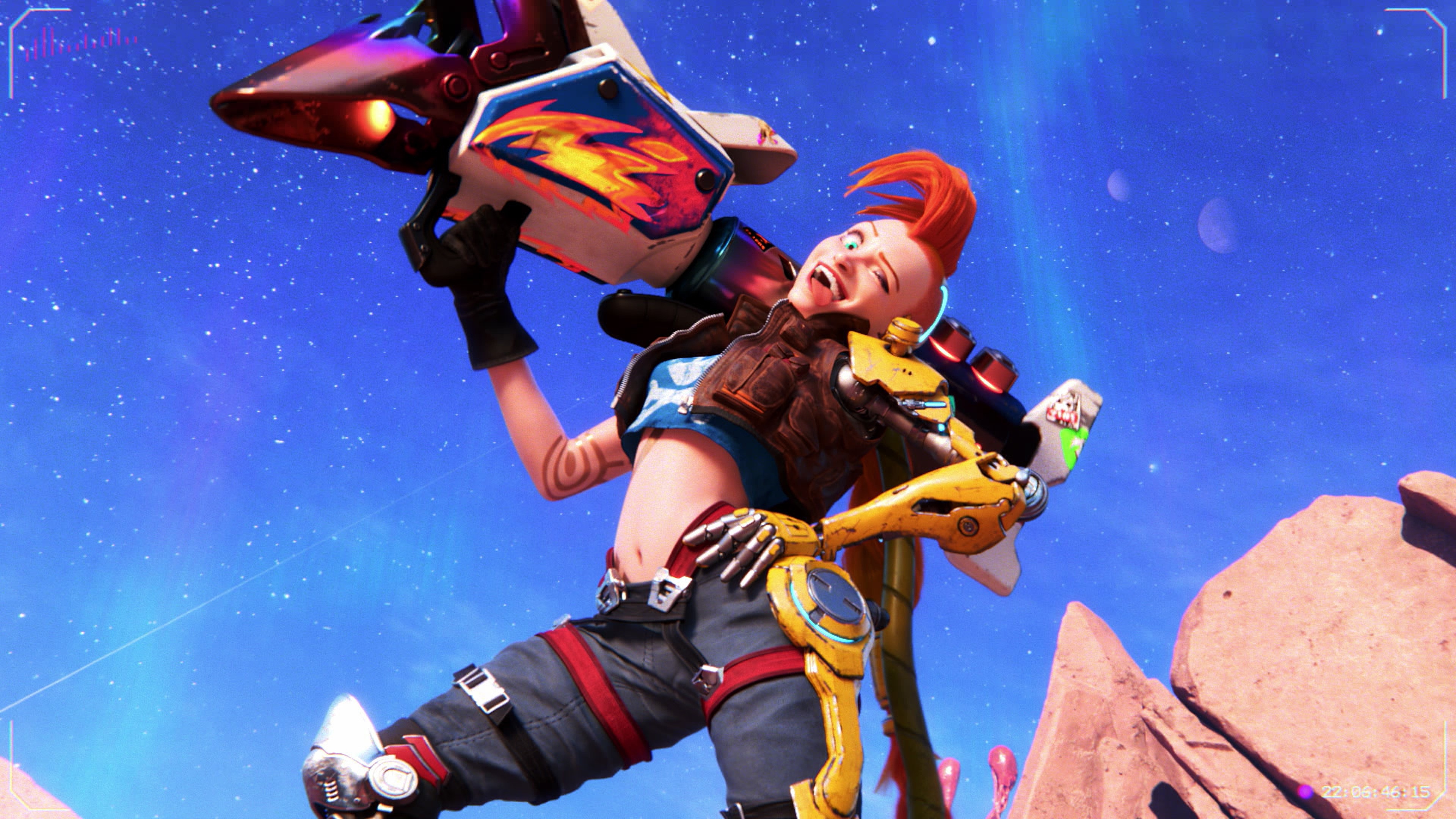 Jinx from League of Legends with a rocket launcher HD Wallpaper